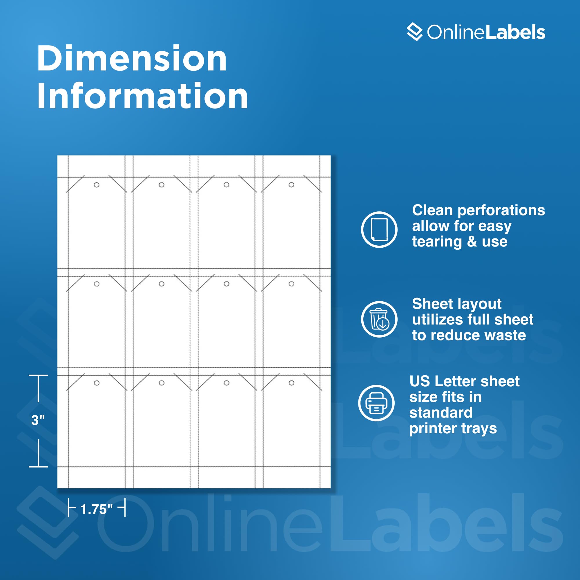 Bedruckbare Etiketten, 4,4 x 7,6 cm, Karton, 1.200 Stück, 100 Blatt, Tintenstrahl-/Laserdrucker Online Labels