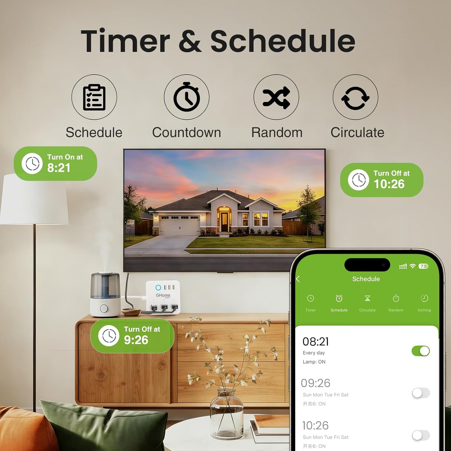 GHome Smart Power Strip Surge Protector 10A, Smart Plug that Works with Alexa & Google Home, 6 in 1 WiFi Outlets with APP Control, White Extension Cord 2.4G WiFi Only, ETL FCC Listed, No Hub Needed