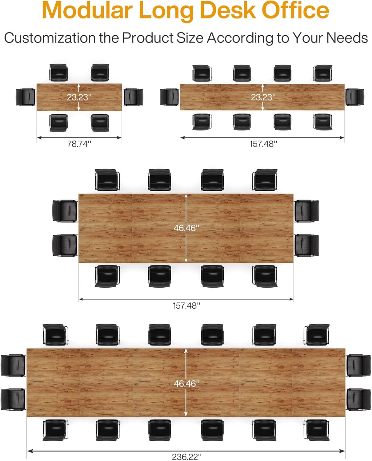 Tribesigns 13FT Conference Table, Large Rectangle Meeting Seminar Table, Business Tables for 12-16 People (Four Tables)