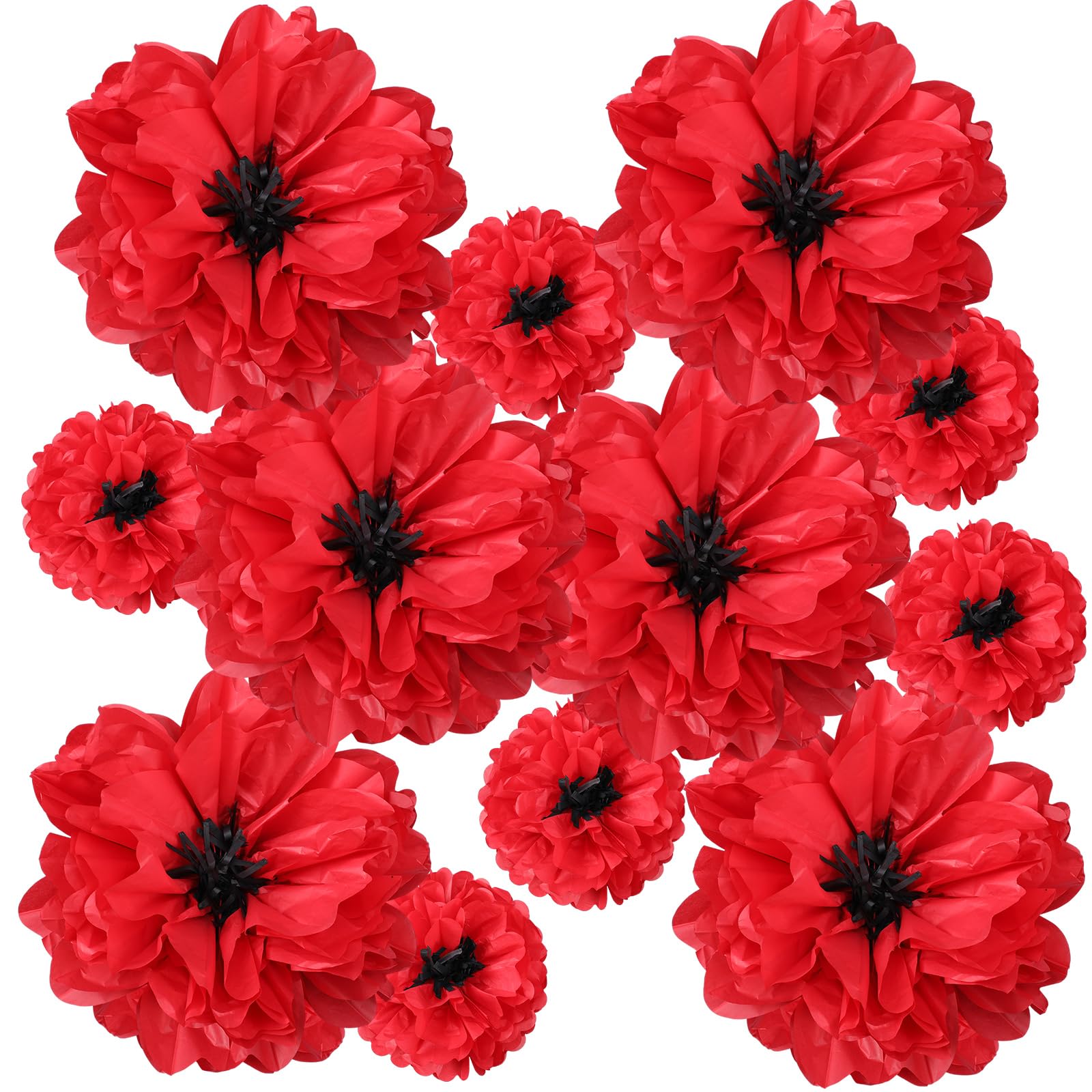 TaoBary Giant Tissue Paper Flowers, 20",10", Red, Black, 12 Pcs