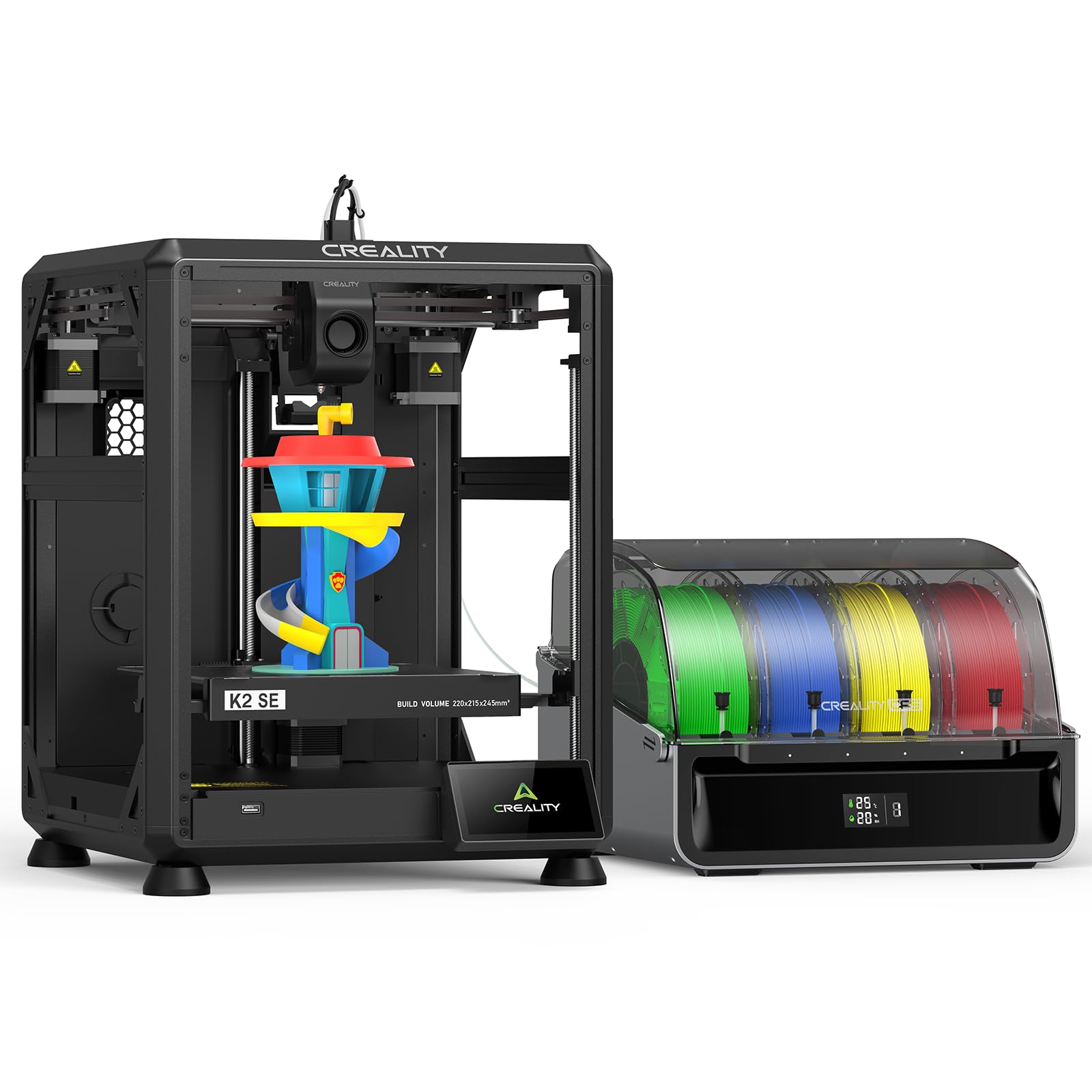 creality k2 se combo 3d printer, support multicolor printing with cfs, 500mm/s high-speed printing, auto leveling, vibration control, compact desktop upgrate 3d printer, print size 220x215x245mm