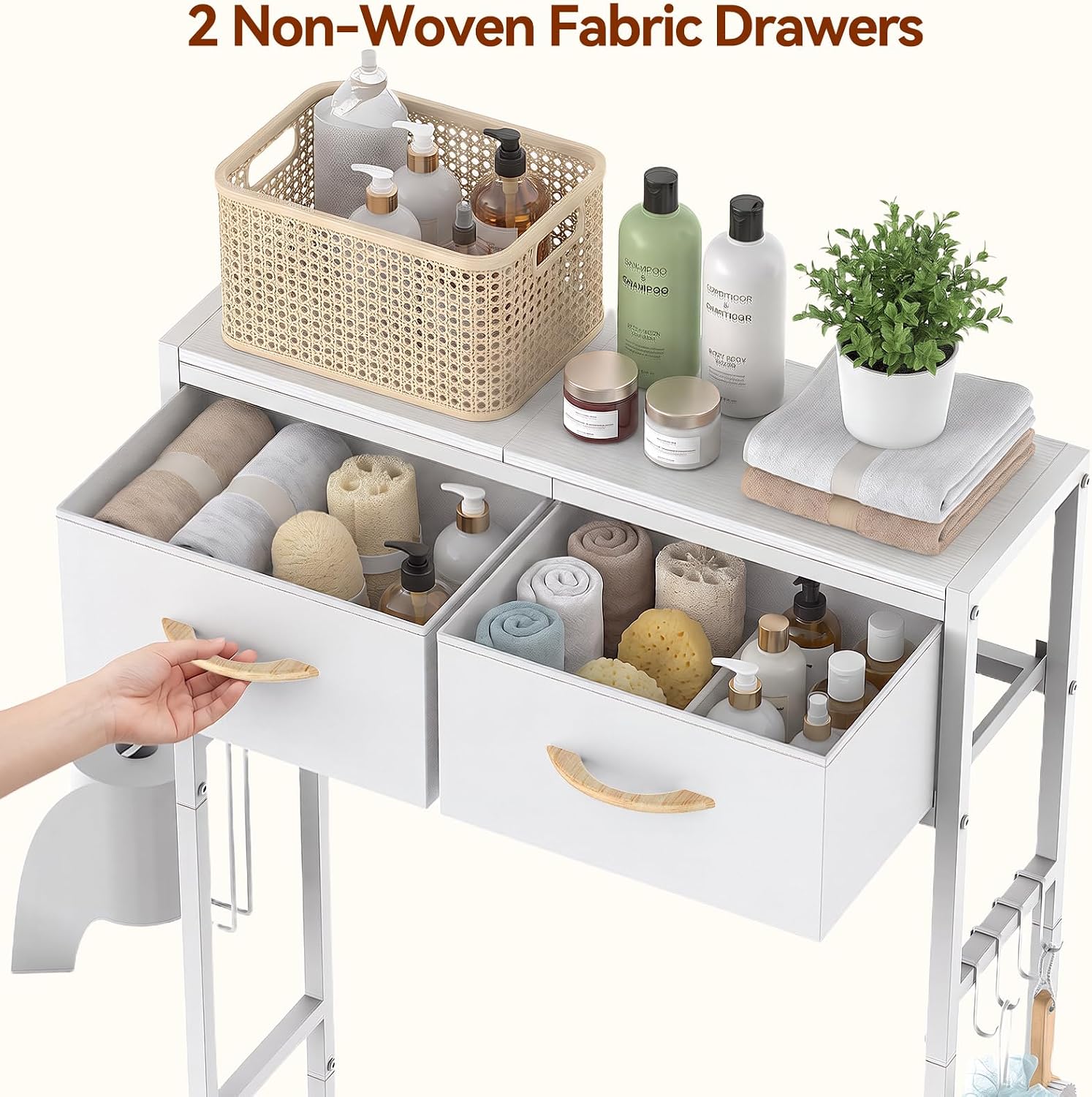 Over The Toilet Storage Cabinet with 2 Fabric Drawers