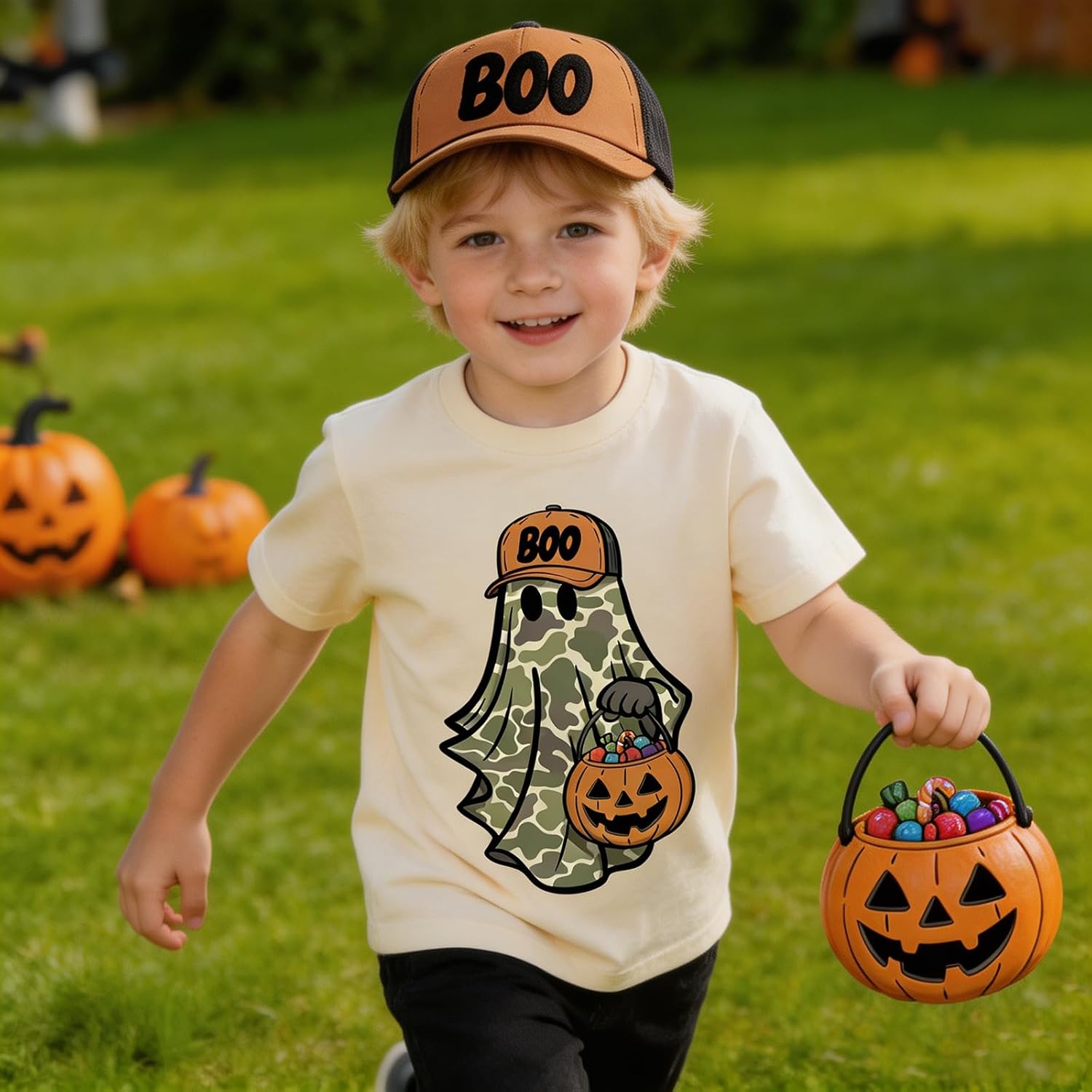 Halloween Todder Boys Girls Short Sleeve Boo Cute Ghost Shirts Feral Raccoon Funny Tops 2-7 Years