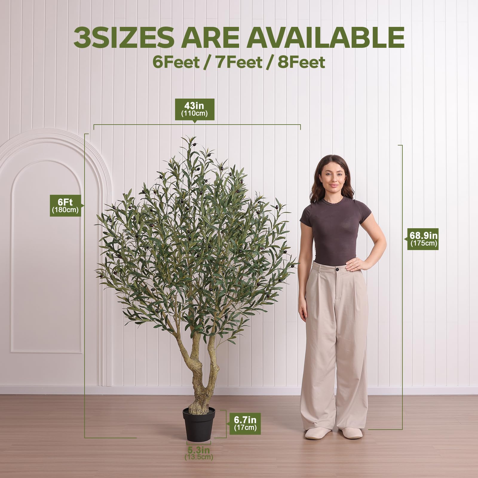 VeriNatural Sztuczna oliwka 180 cm - regulowane gałęzie, jedwabne liście, odporne na promieniowanie UV, czarny wazon - dekoracja do domu, biura