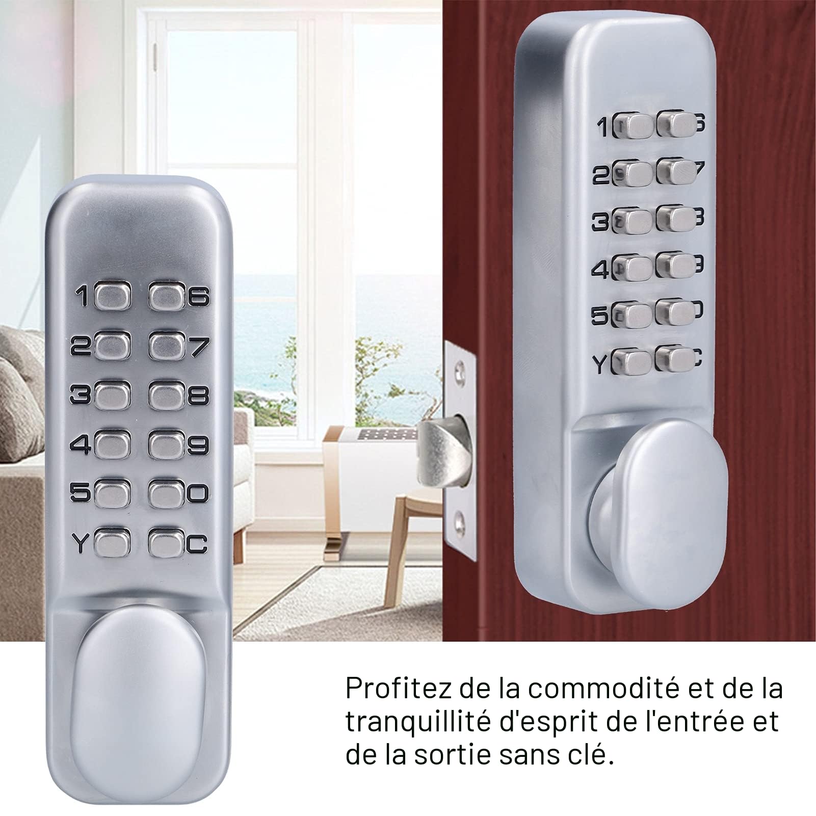 Serrure de Porte Mécanique, Serrure Porte à Combinaison Mécanique Numérique, Verrou a Code Mecanique pour Porte de 30-60 mm d'Épaisseur, pour Bureau Porte de maison Clôture Extérieure