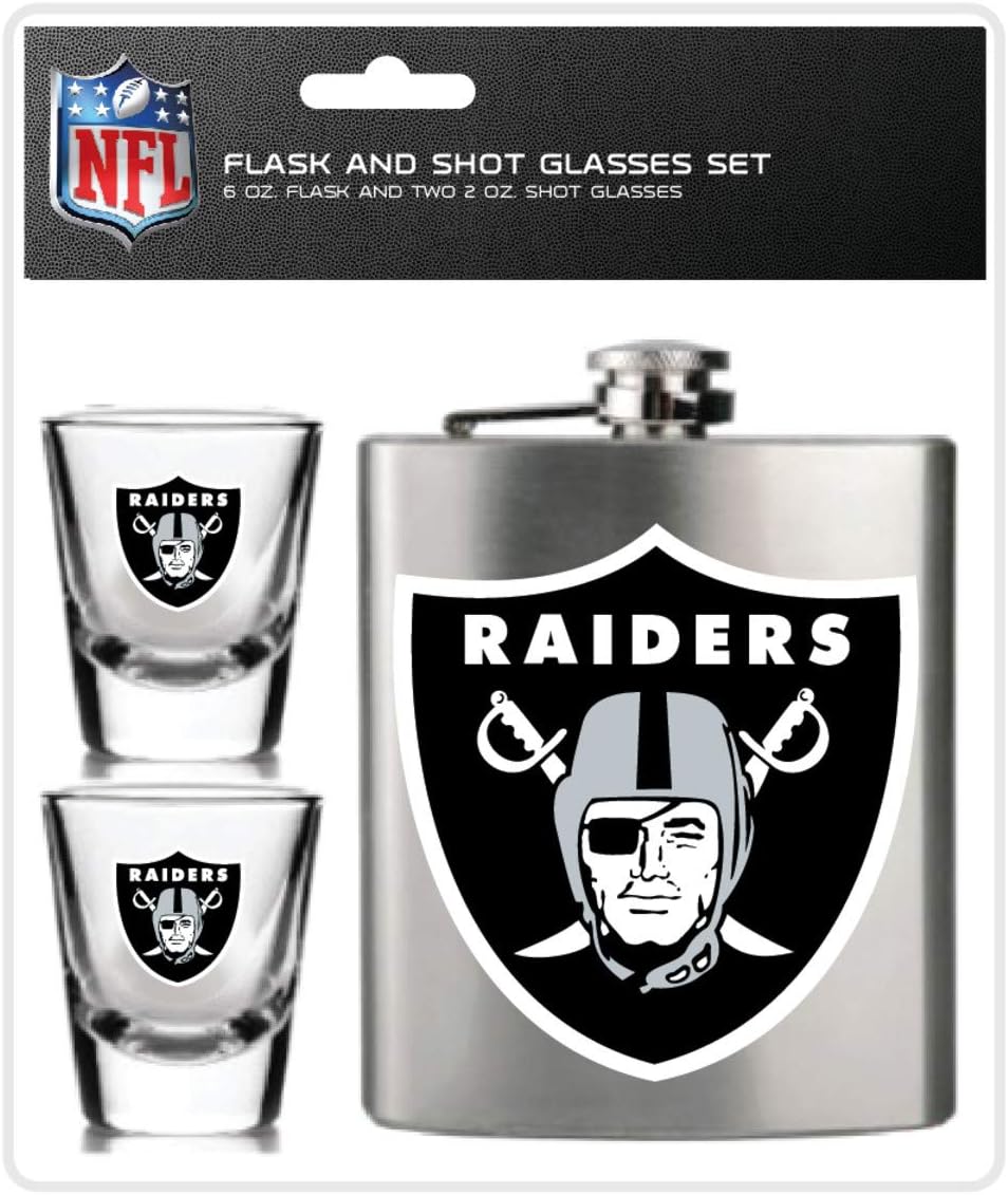 NFL Shot Glasses and Brushed Stainless Steel Flask Set