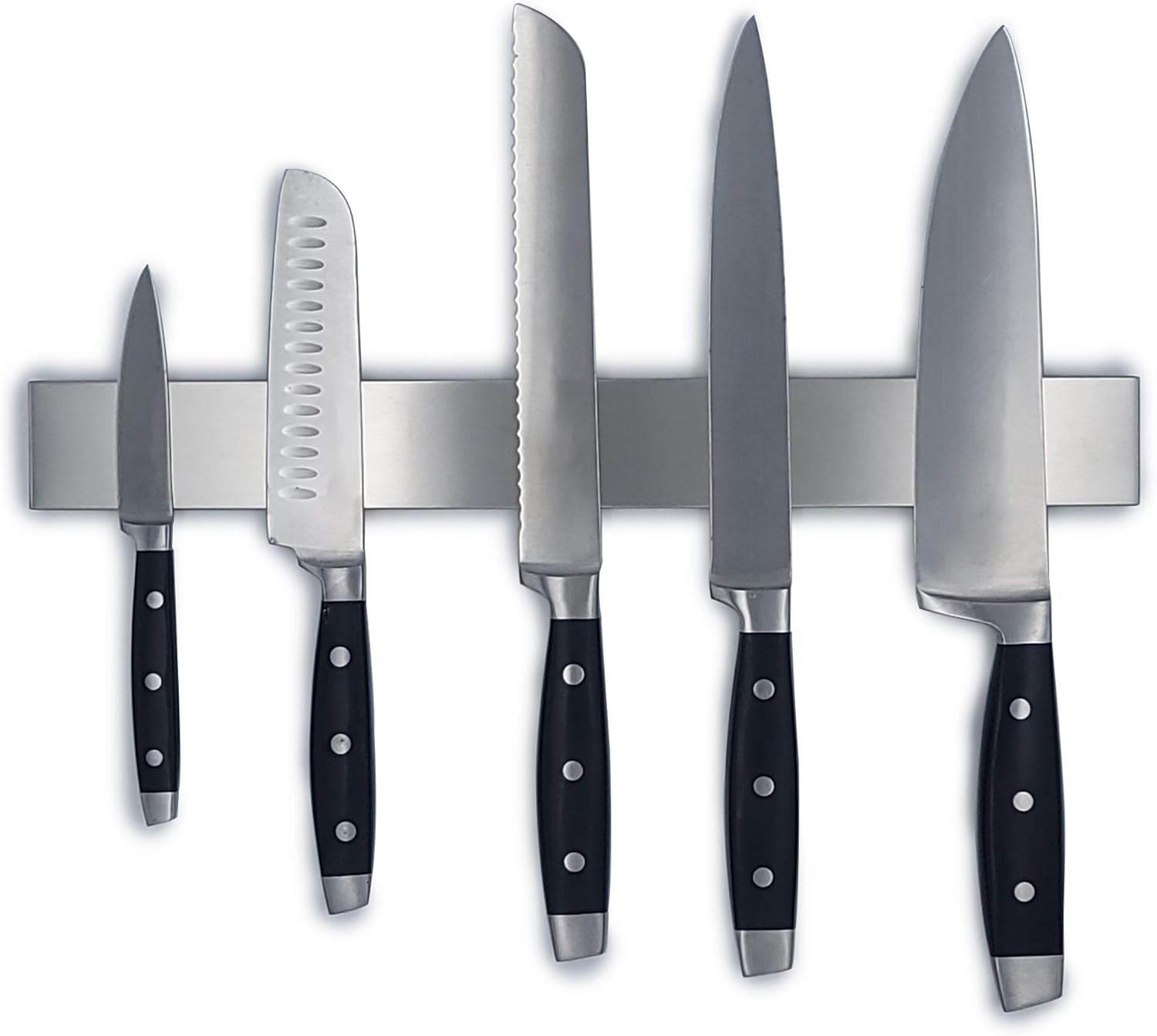 Powerful Magnetic Knife Storage Strip 16in - Mirror Finish Knife Magnet Bar Modern Styled Stainless Stylish Knife Storage - Professional Multipurpose Use Kitchen Storage (Silver)