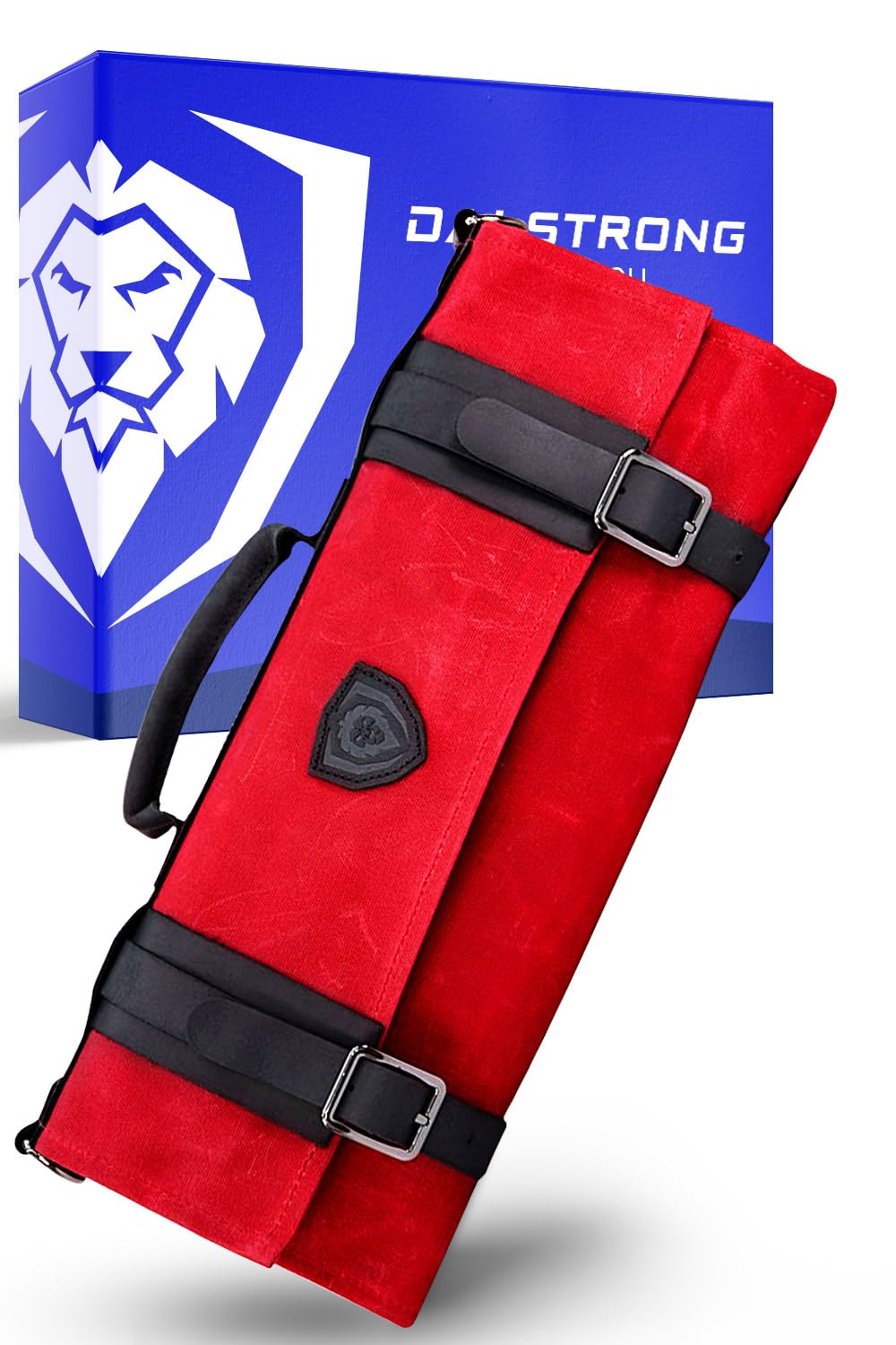 DALSTRONG Nomad Knife Roll - 12oz Heavy Duty Canvas & Top Grain Leather Roll Bag - 13 Slots - Interior and Rear Zippered Pockets - Blade Travel Storage/Case (Crimson Red)