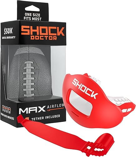 Vista 20 de Shock Doctor Protector de labios, protector bucal para adultos y jóvenes de fútbol americano con correa, boquilla de fútbol americano transpirable