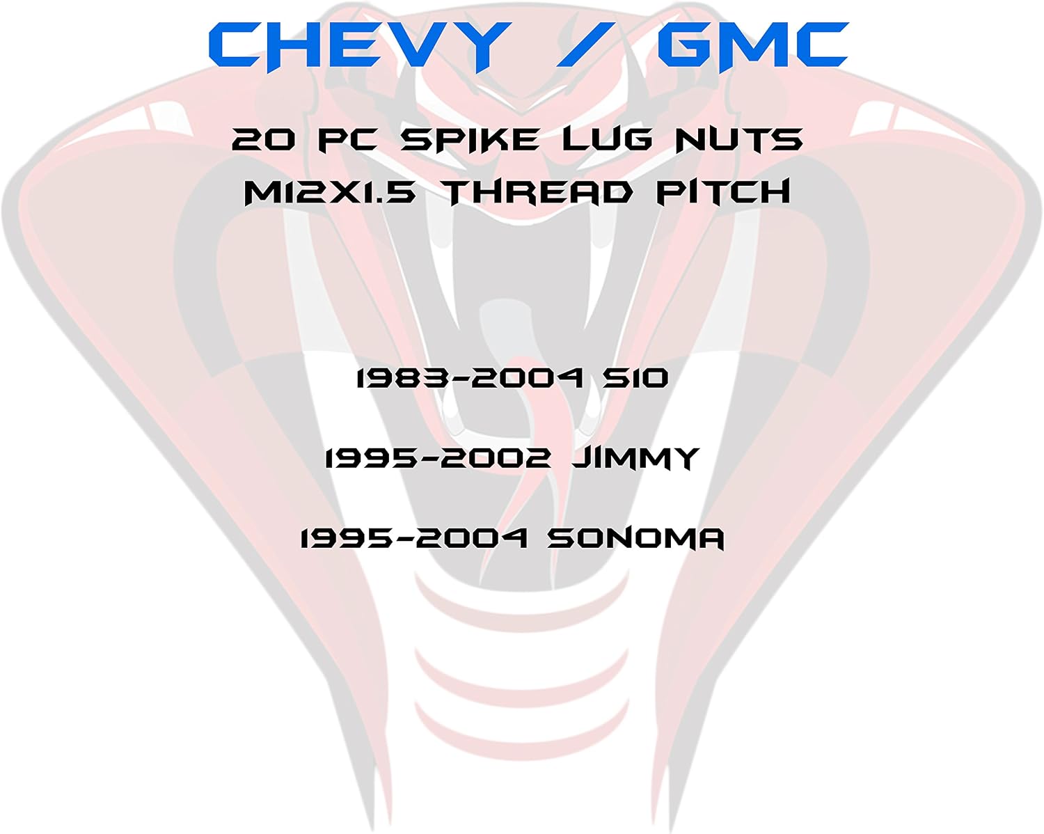 20pc M12x1.5 Tall 4.5" Solid Red Lug Nuts withLocking Socket Key | Fits Chevrolet S10 GMC Jimmy Sonoma