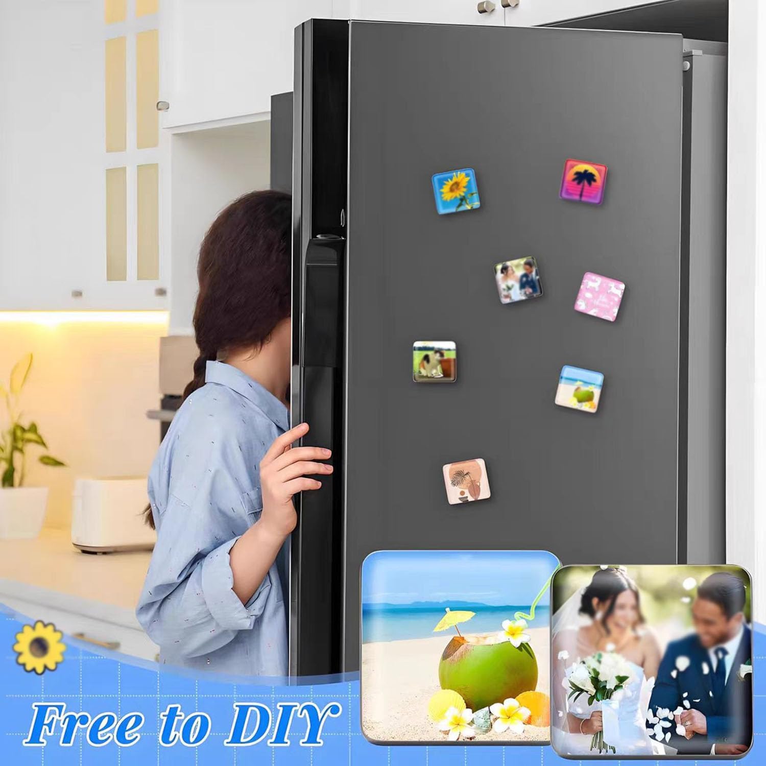 Máquina para Hacer imanes de Fotos,DIY Refrigerator Sticker Magnet Press Kit con 100-Piezas Consumibles + Cortador de Papel, Crafting sin Esfuerzo Photo Magnet Machine