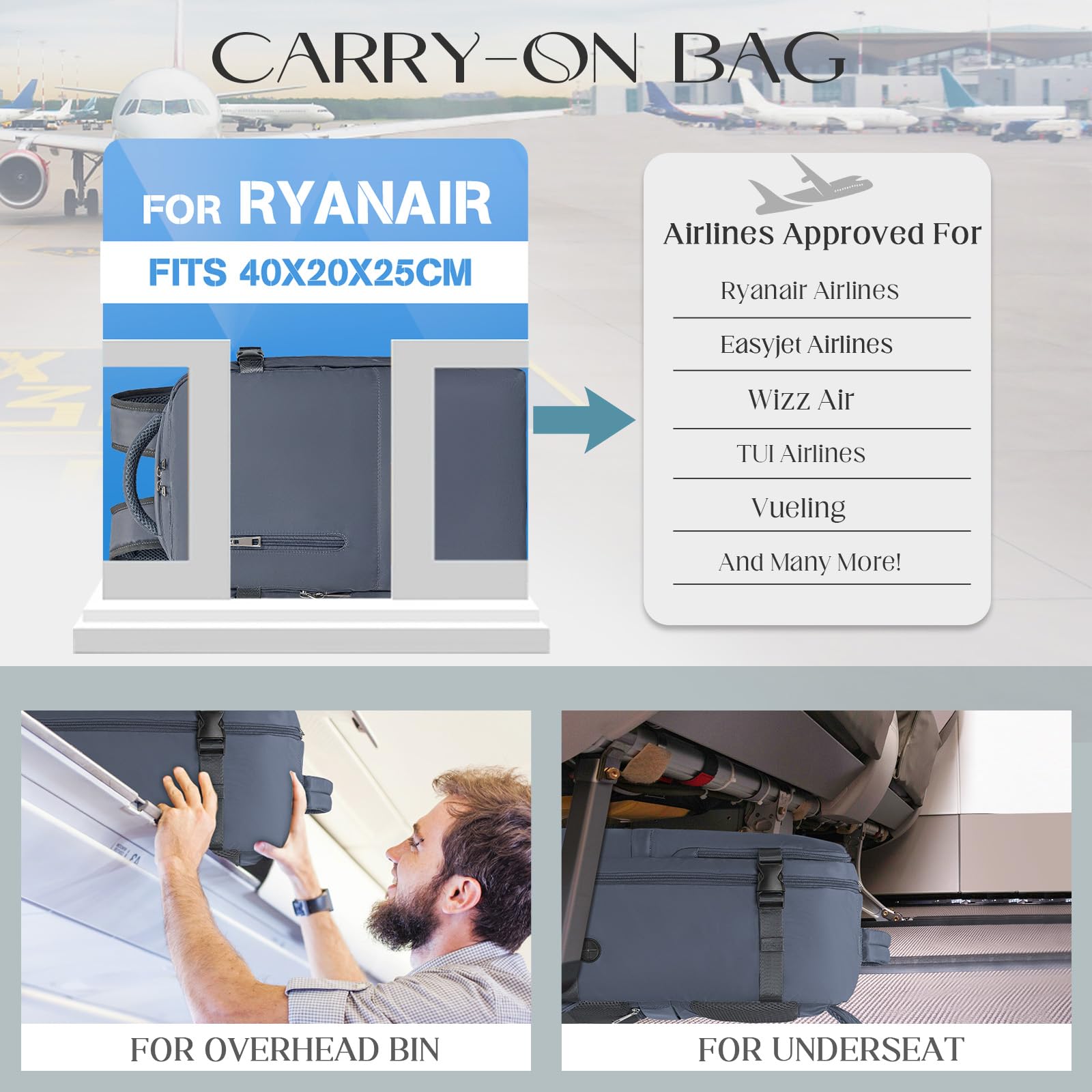 Xkdoai Zaino 40x20x25 per Ryanair, Zaino da Viaggio Aereo Bagaglio a Mano Borse Cabina Valigia Zaini Casual Unisex Borsone da Viaggio Impermeabile Casual Daypack