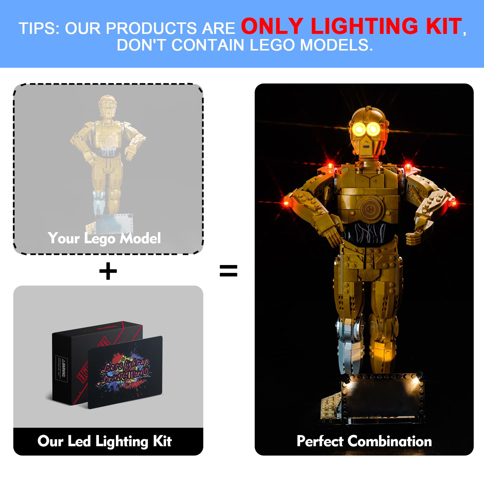 LocoLee Led Light Set Compatible with Lego C-3PO Led Decoration Lighting Kit Compatible with Lego 75398 Building Blocks Model,Only Lights Set,No Model (Light Control Version) - Image 2