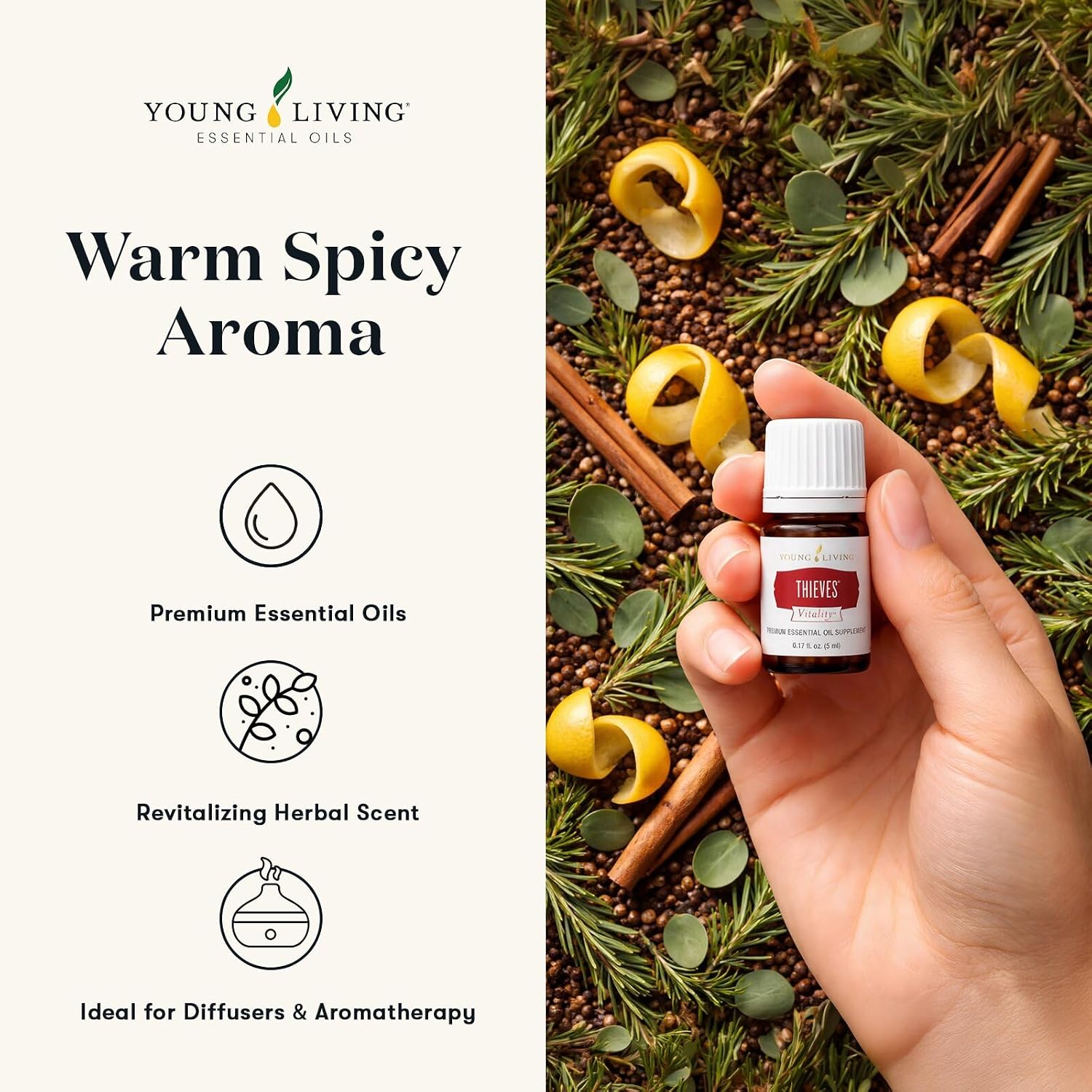 Young Living Thieves Vitality Essential Oil Blend | 5 ml | Warm Spicy Herbal Aroma for Diffusers, Massage & Aromatherapy | Clove, Lemon, Cinnamon, Eucalyptus & Rosemary Blend | Seed to Seal Quality image 4