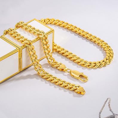 Dankadi Men 925 Sterling Silver 4-6mm Miami Cuban Link Necklace Fashion Women 18 20 22 24 26 28 30 Solid Silver Chain Choker Hip Hop Fine Jewelry Gift (Classic Style Gold, 24 inch)