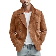 Men's Suede Jacket Double Breasted Vintage Coat Casual Autumn Warm
