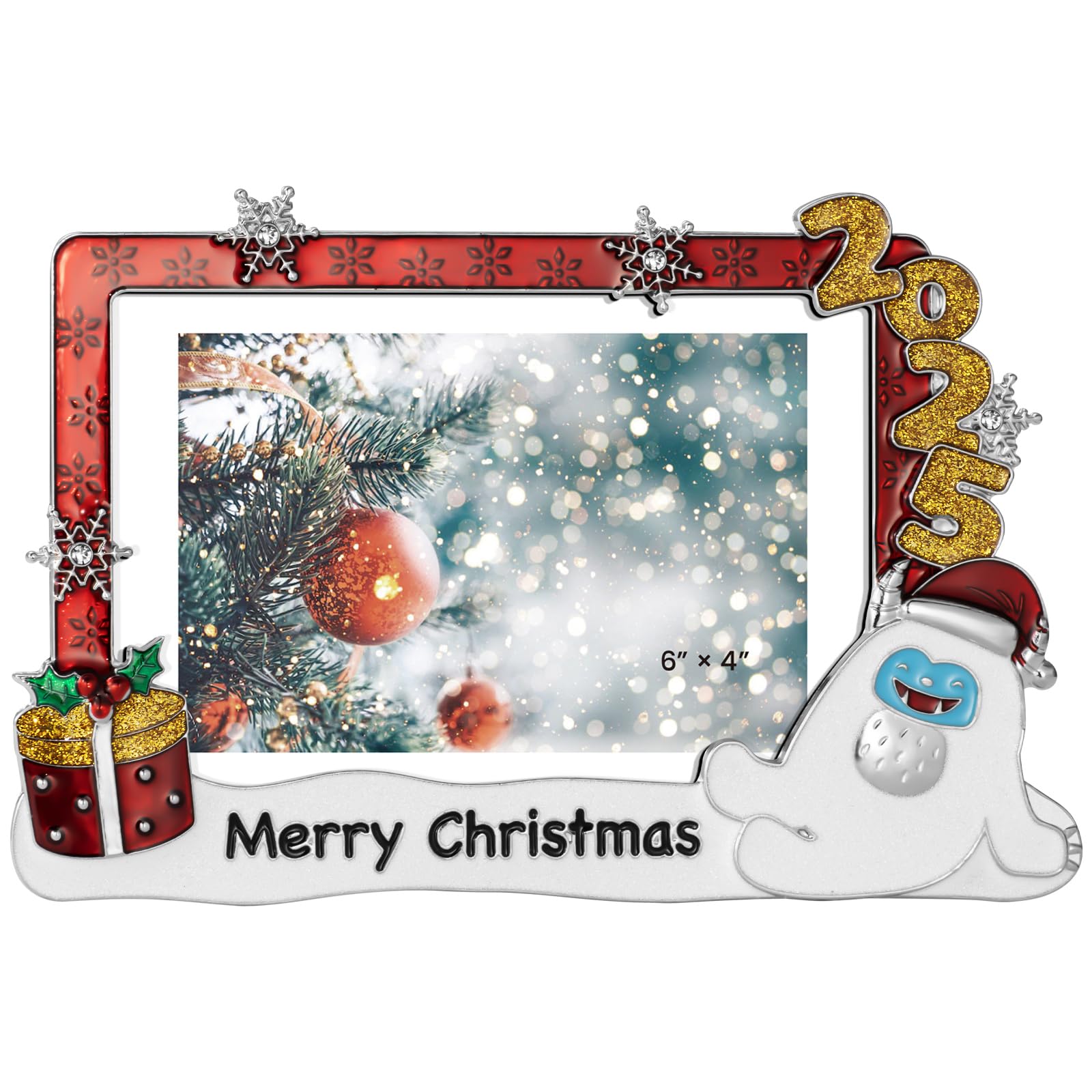 Cadre photo de Noël en verre HD sur une table de fête chaleureuse