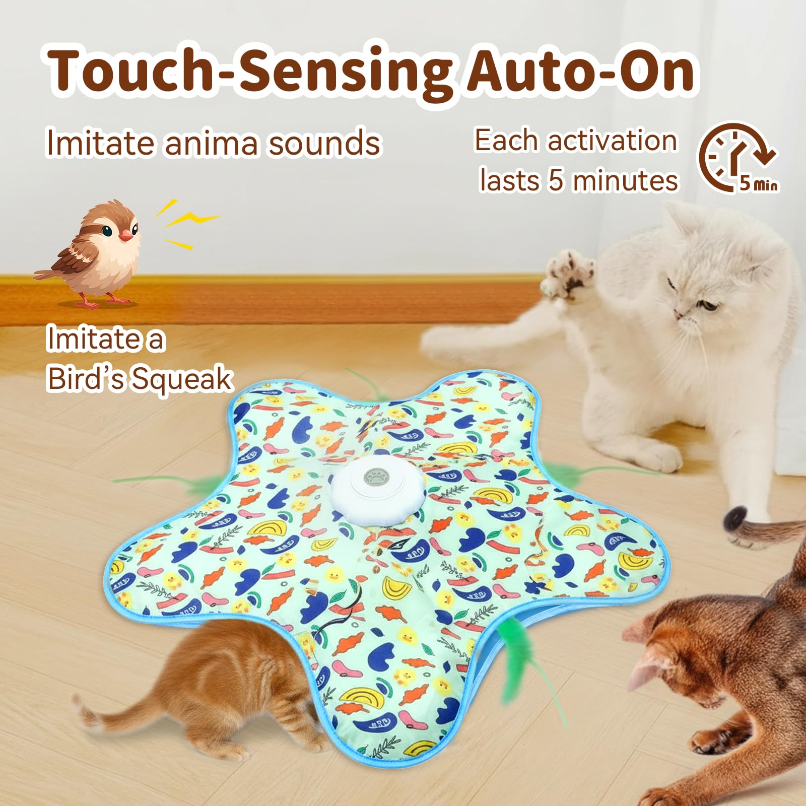 Juguetes interactivos para gatos de interior, juguete interactivo recargable para gatos con escondite activado por tacto, pluma aleteante y chirrido de ratón, ejercicio y diversión para gatos