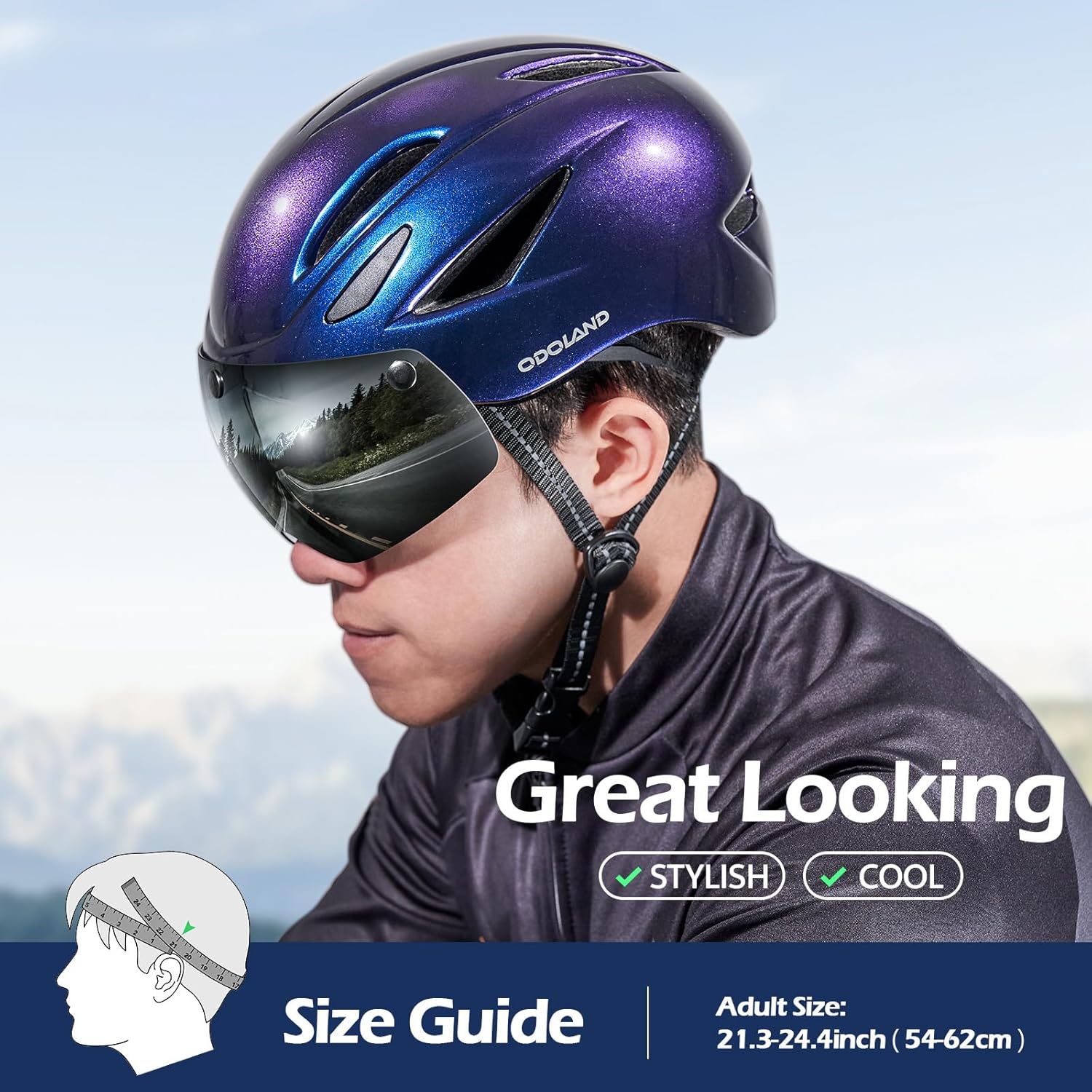 Odoland Bike Helmet with Magnetic Sun Visor for Adults, Glasses-Friendly Design Adjustable Dial Cycling Helmet for Men & Women, Urban Riding Bicycle Helmet for Mountain, Road, E-Bike, Commuting