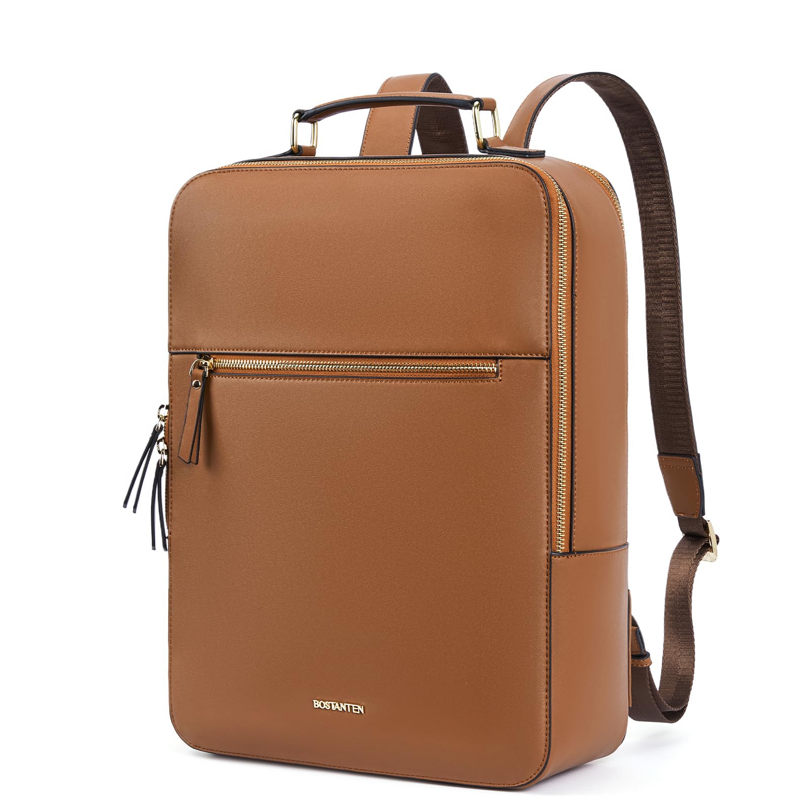 BOSTANTEN Leather Backpack 15.6 inch Laptop Bag Travel Casual Computer Backpack Shoulder Bags with Trolley Sleeve