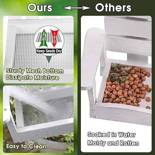 Miniatura 2 de Solution4Patio - Silla de banco blanca con comedero de ardillas y ardillas, parte inferior de malla, 2 soportes para mazorcas de maíz, cargador de