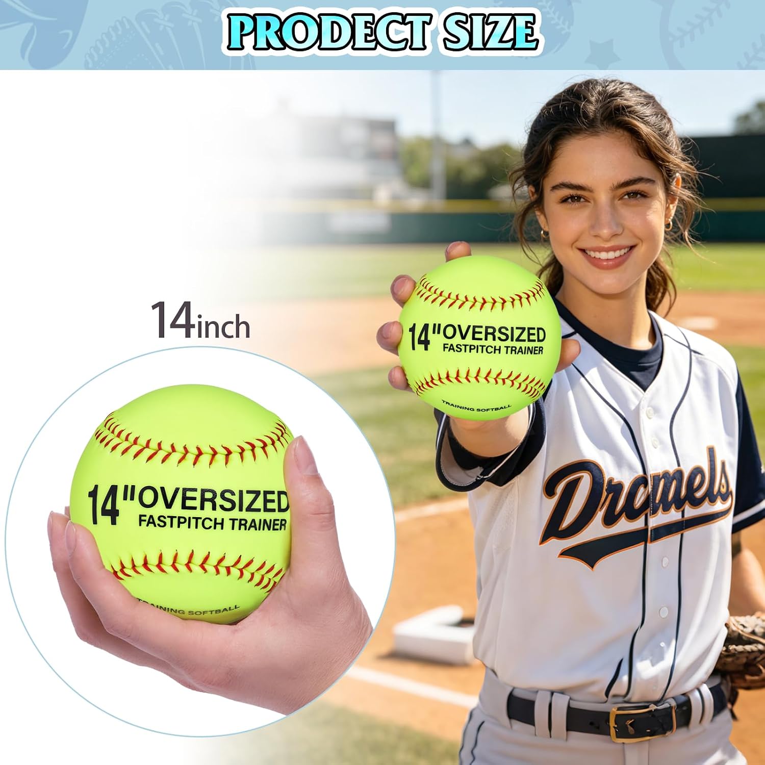14 Inch Oversized Softball 3 Pack, Fastpitch Training Ball for Practice | Oversized 14 inch design, reinforced stitching, durable construction, ideal for fastpitch training, practice and recreation