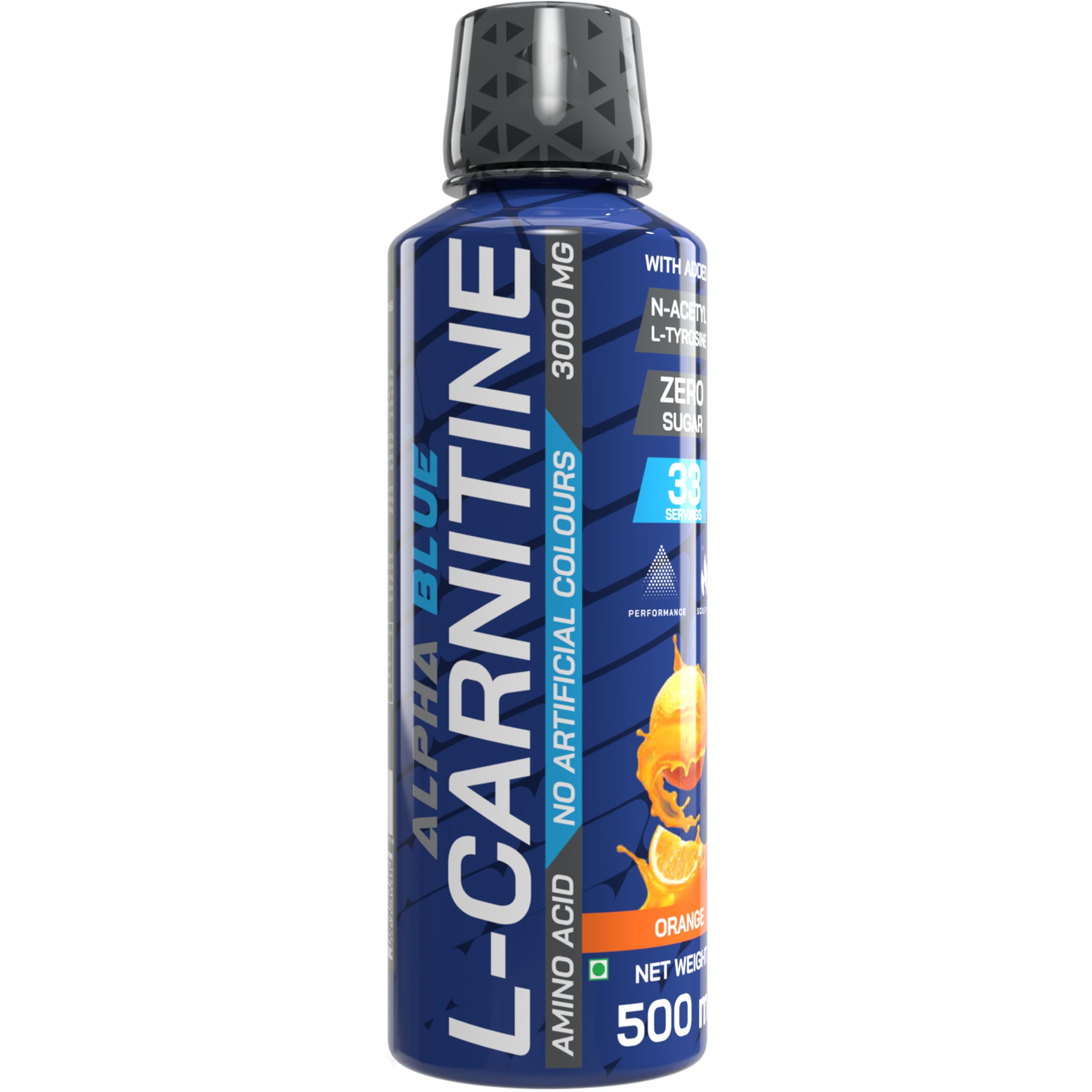 ALPHABLUE Liquid L-Carnitine 3000 mg - Supports Fat Metabolism, Weight Loss & Bodybuilding, Vitamin B5 & N-Acetyl L-Tyrosine| ORANGE