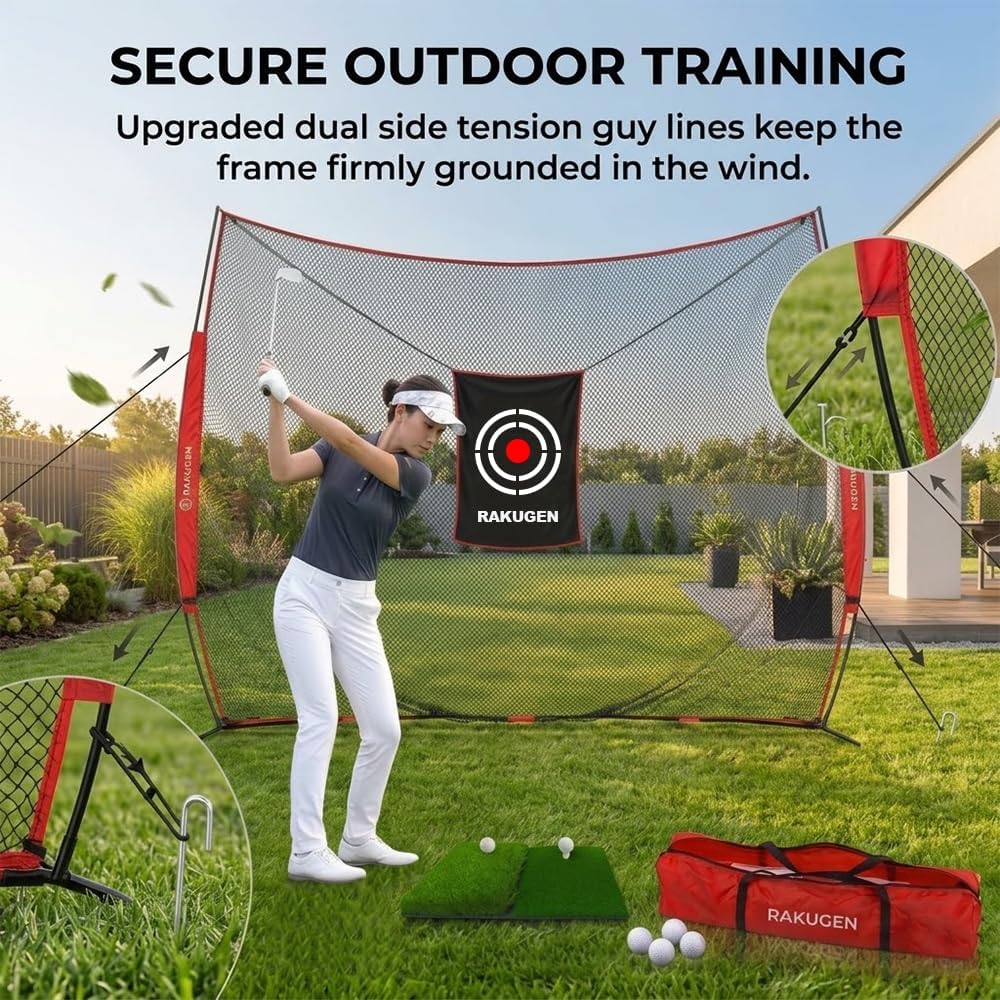 Golf Hitting Net Practice Driving Target: 12x10FT Triple Stability Steel Base - Quiet Mercerized Fleece Backyard Training Aid