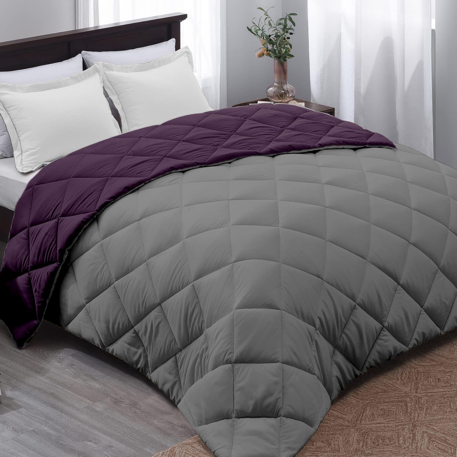 AYKA Reversible Comforter 220 GSM Microfiber Reversible AC Comforter/Blanket for Winter/Quilt/Duvets for King Size Double Bed Comforter (90 * 100, Burgundy & Grey)| TC - 220