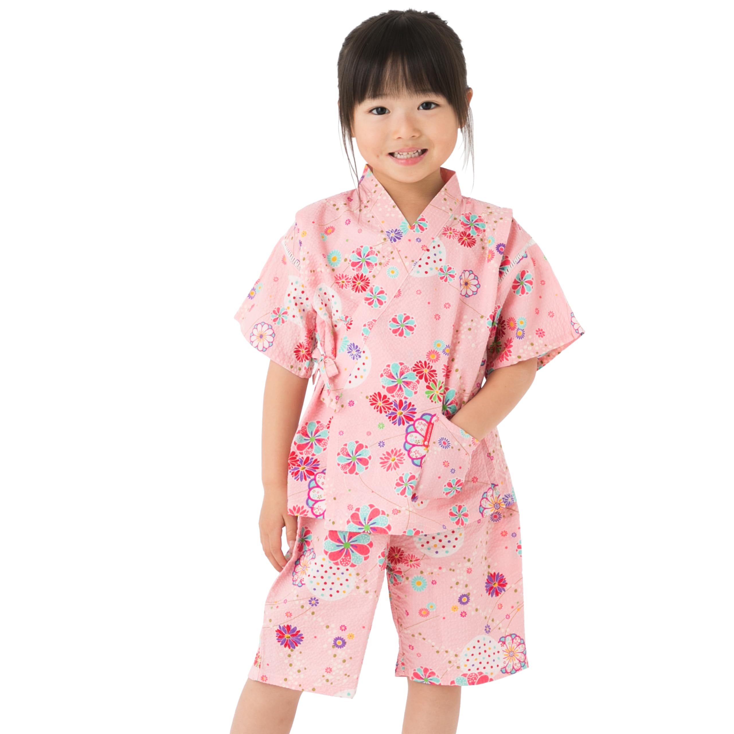 Amazon | 綿の郷(ワタノサト) サイズ90/ピンク 女の子用リップル生地甚平 じんべい 子供 | 着物・浴衣 通販