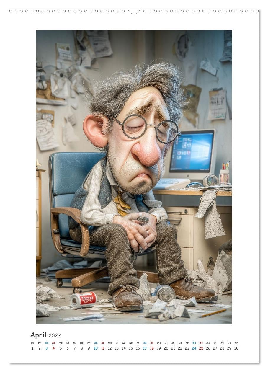 CALVENDO - Chaos am Schreibtisch (Wandkalender 2027 DIN A2 hoch), Monatskalender: Willkommen im Büro-Dschungel, wo Kaffeeflecken neben To-do-Listen wohnen und der Tacker grundsätzlich dann streikt, we