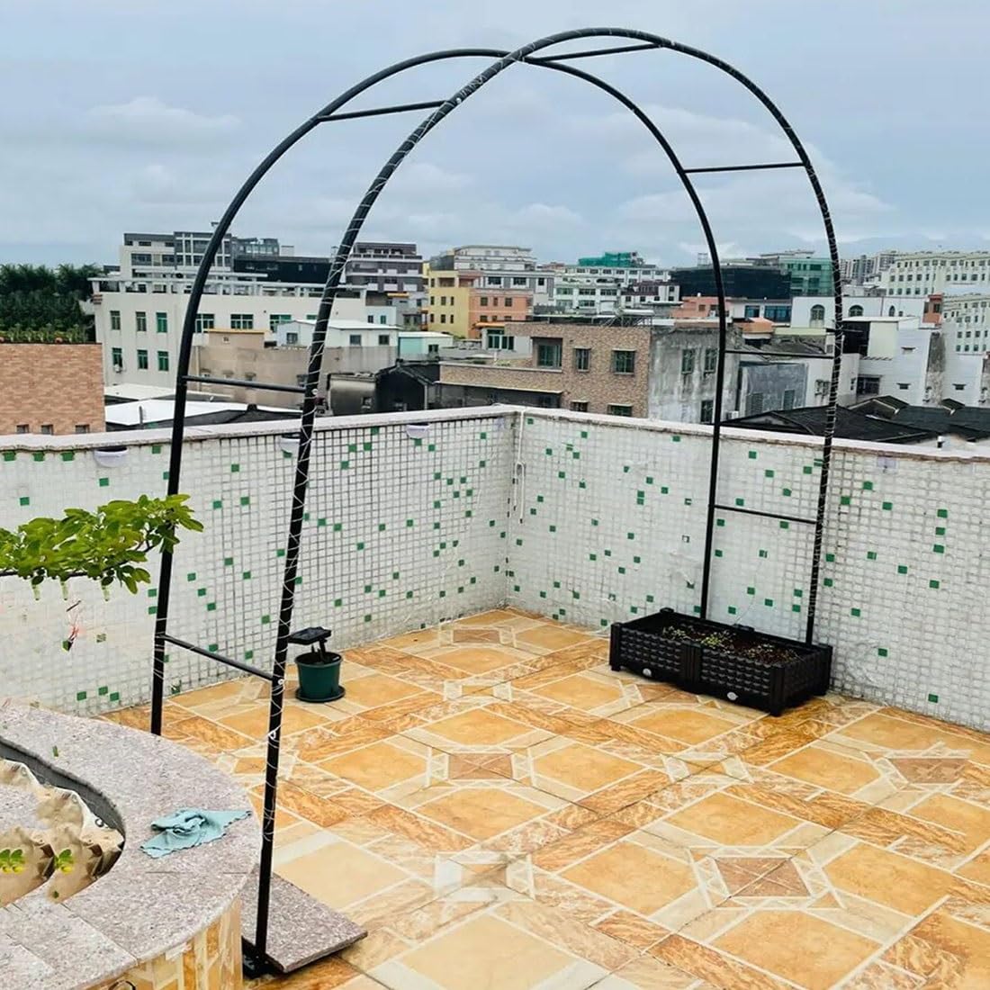 Metalowy łuk ogrodowy, pergola, altana 79/27/27,7 m, łuk kratowy do roślin pnących, łuk weselny, dekoracja imprezowa do użytku na zewnątrz lub wewnątrz (dł. 118 x szer. 16 x wys. 87)