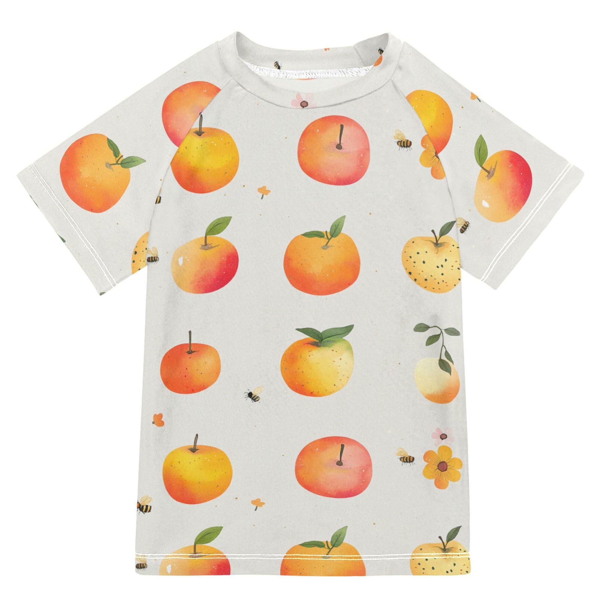 Wudan Cartoon Naranjilla Fruit Silver Kids Bathing Suit Short Sleeves Girls Rashguard Swimwears Kids Clothes for Little Boy 7-8Y