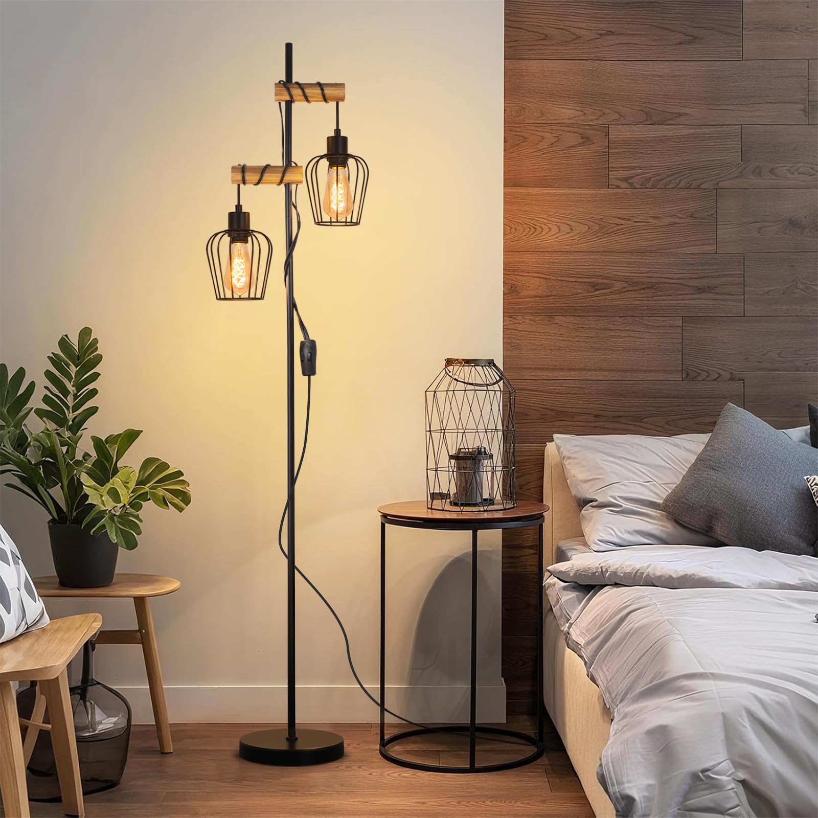 Lampadaire Vintage Industriel Bois et Métal pour Salon Chambre