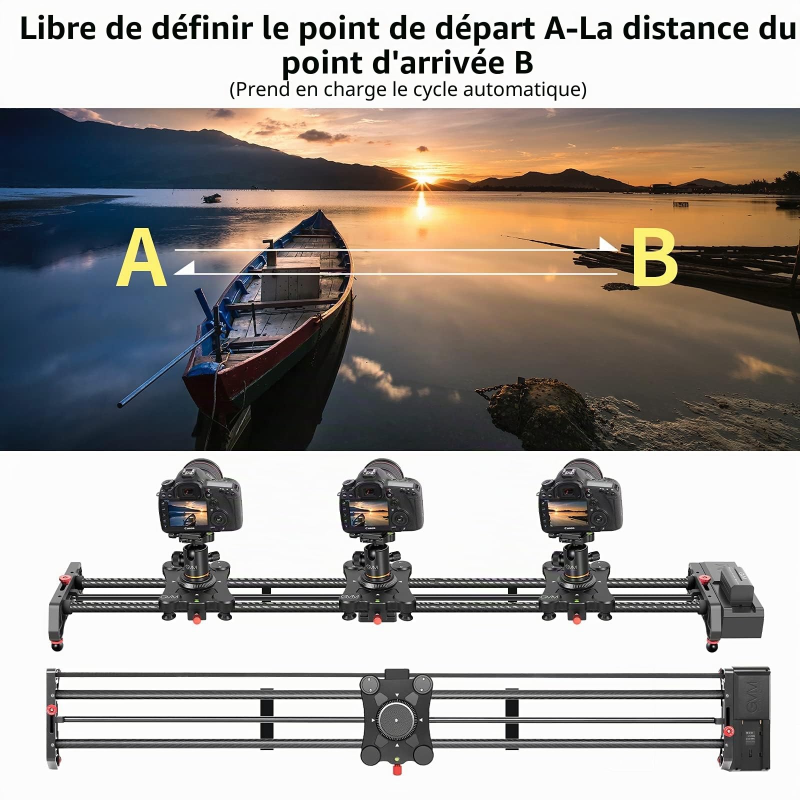 Glissière de caméra GVM motorisée, Rail Coulissant de Photographie de contrôle d'application avec intervalle de Temps, Suivi, Fonction de Prise de Vue panoramique à 120 ° pour Photo vidéo et Film
