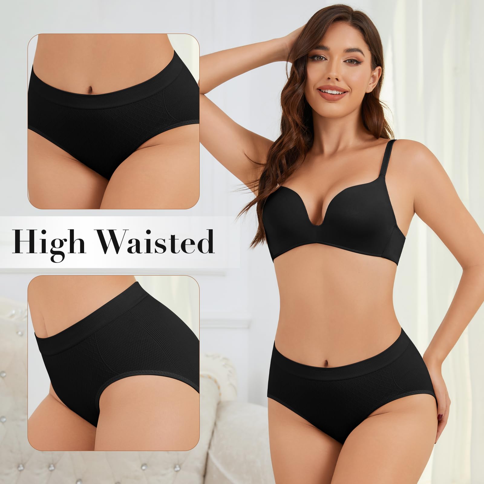 Women Tummy Control Underwear High Waisted Shapewear Seamless Briefs Full Coverage Ladies Panties 4 Pack S-XXXL