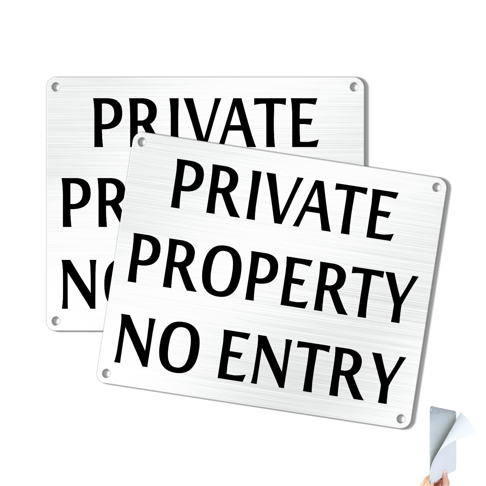 Goodvia Private Property Brushed Metal No Entry Signs Outdoor for Gate 10x8 Inch, Rust-Proof Aluminum Security Sign for Walls Fences and Doors x2