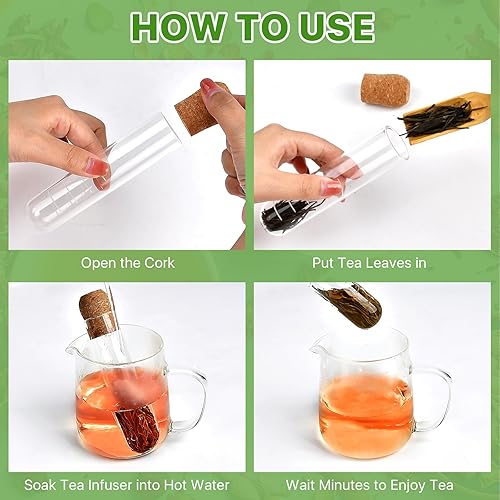 Miniatura 3 de 6 infusores de té de vidrio para té suelto, coladores de té reutilizables de hojas sueltas con tapa de corcho y cepillo de limpieza, difusor de té