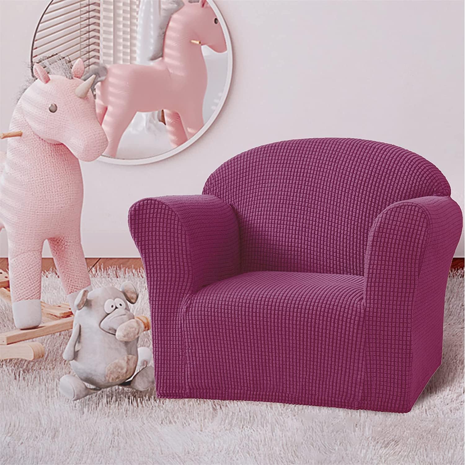 Kids Sofa Cover High Stretch Children's Chair Cover Mini Size Sofa Slipcovers, 1 Seat Armchair Couch Cover for Children/Toddlers/Baby (Color : Purple)