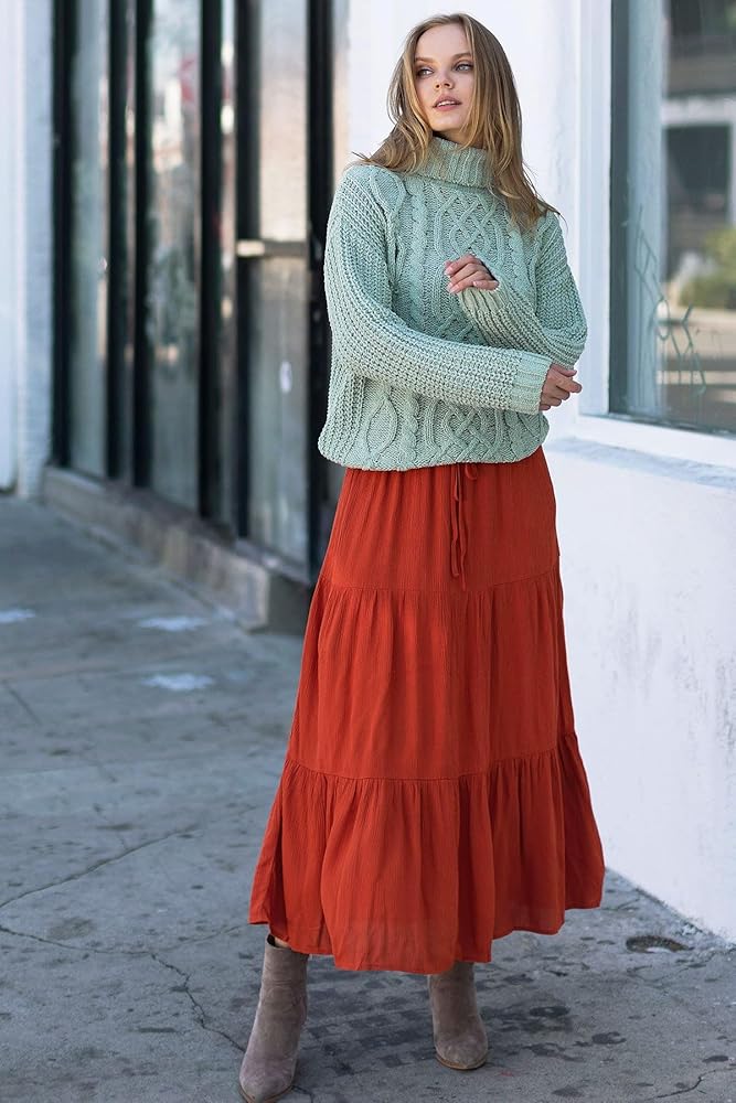 Ambiance Apparel Women's Juniors Boho Maxi Skirt (Small