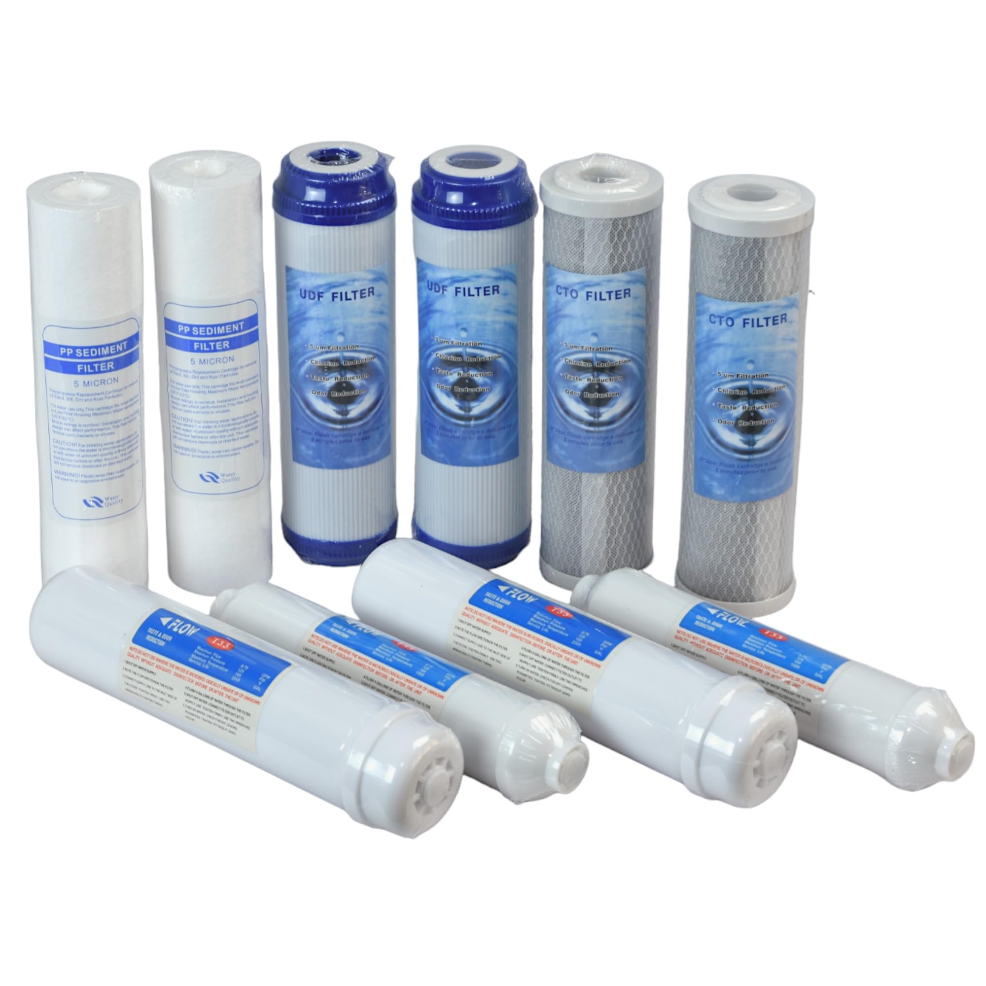 2X KIT CINQUE CARTUCCE (10 PEZZI) FILTRO KIT FILTRAZIONE ACQUA SEDIMENTI + CARBONI ATTIVI 10" 5 μm PER DEPURATORE SOTTO LAVELLO SISTEMA FILTRO