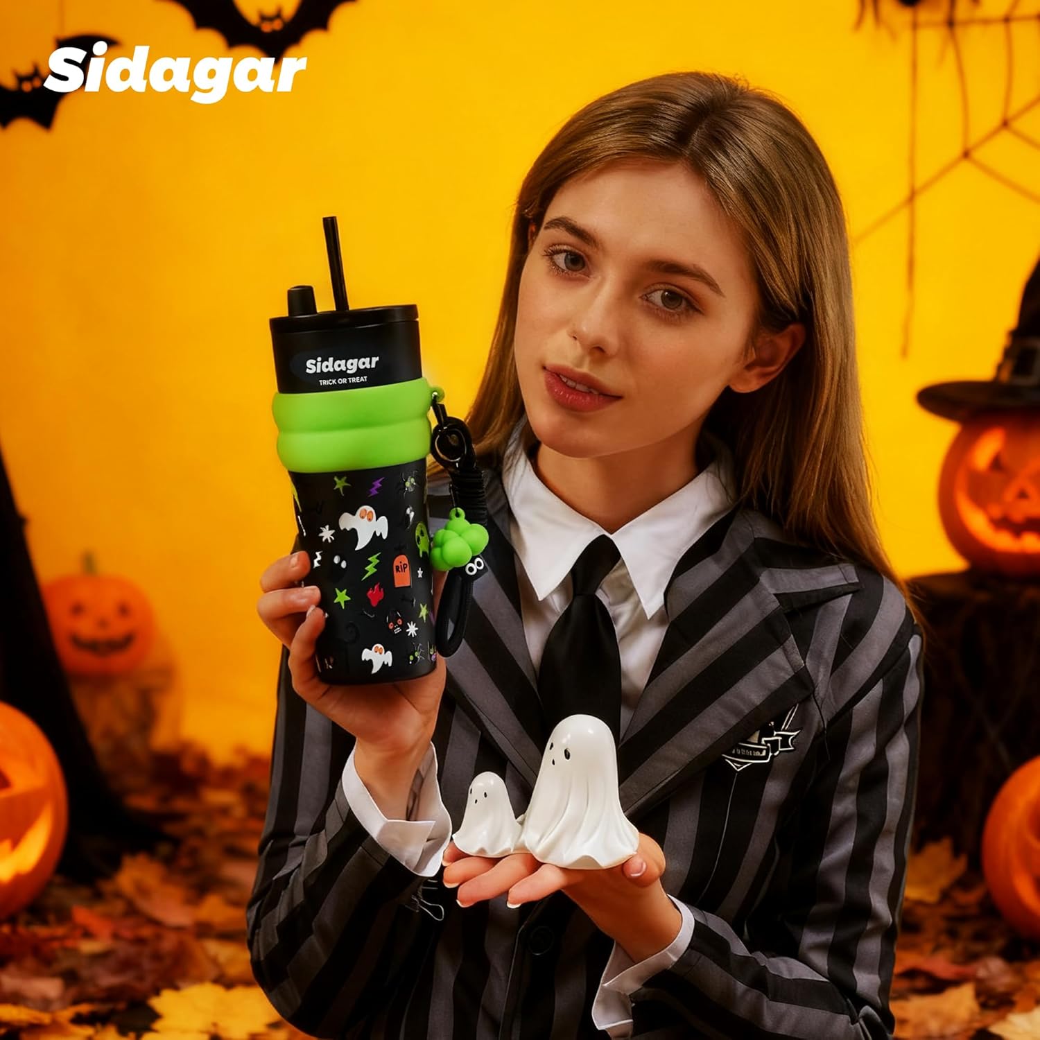 24 oz Tumbler with Lid and Straw, Insulated Coffee Mug Leak Proof, Portable Iced Travel Water Bottle, Reusable Thermal Coffee Cup, Gift for Women, Halloween - Image 8