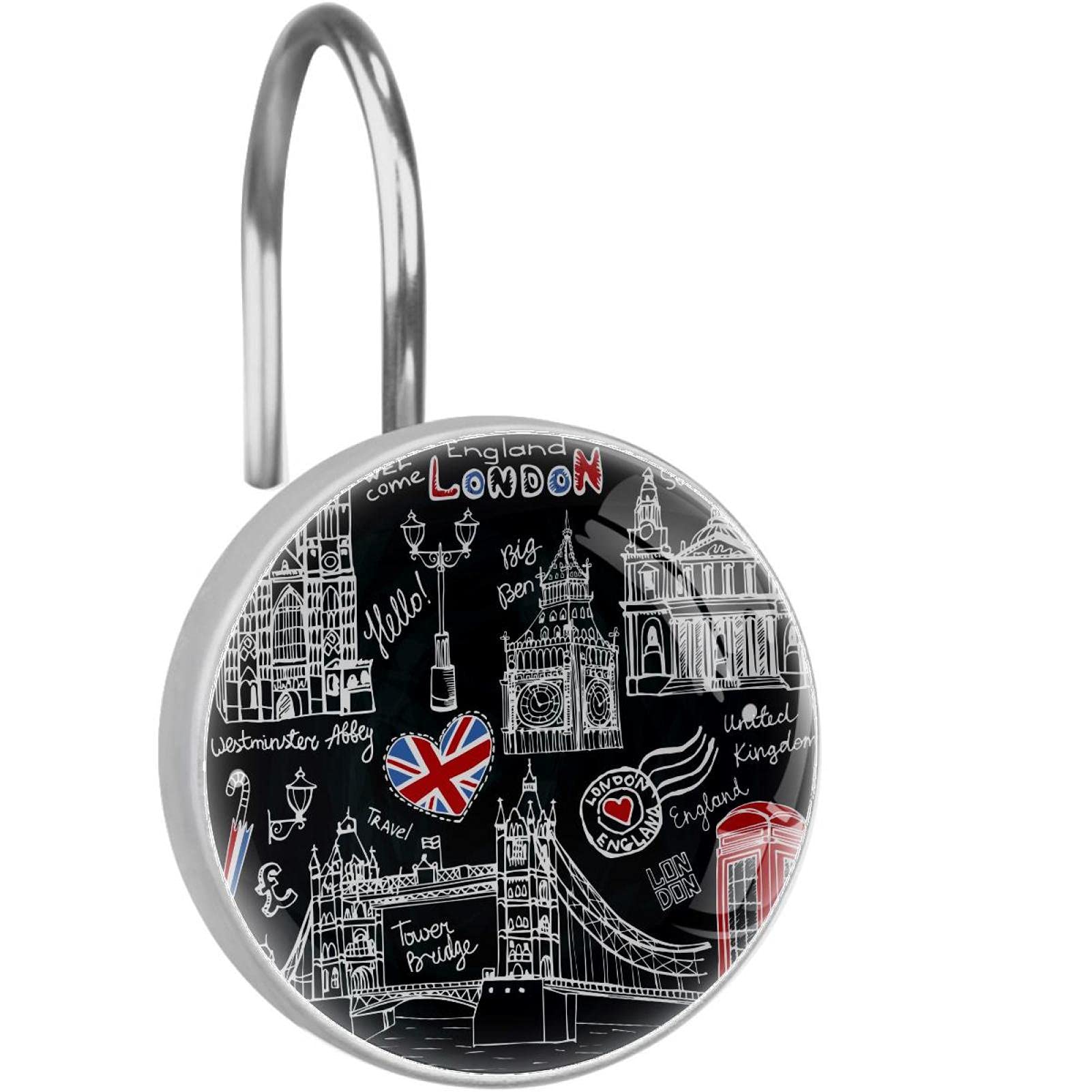 Crochets rideau de douche acier inoxydable noir motif Londres durables