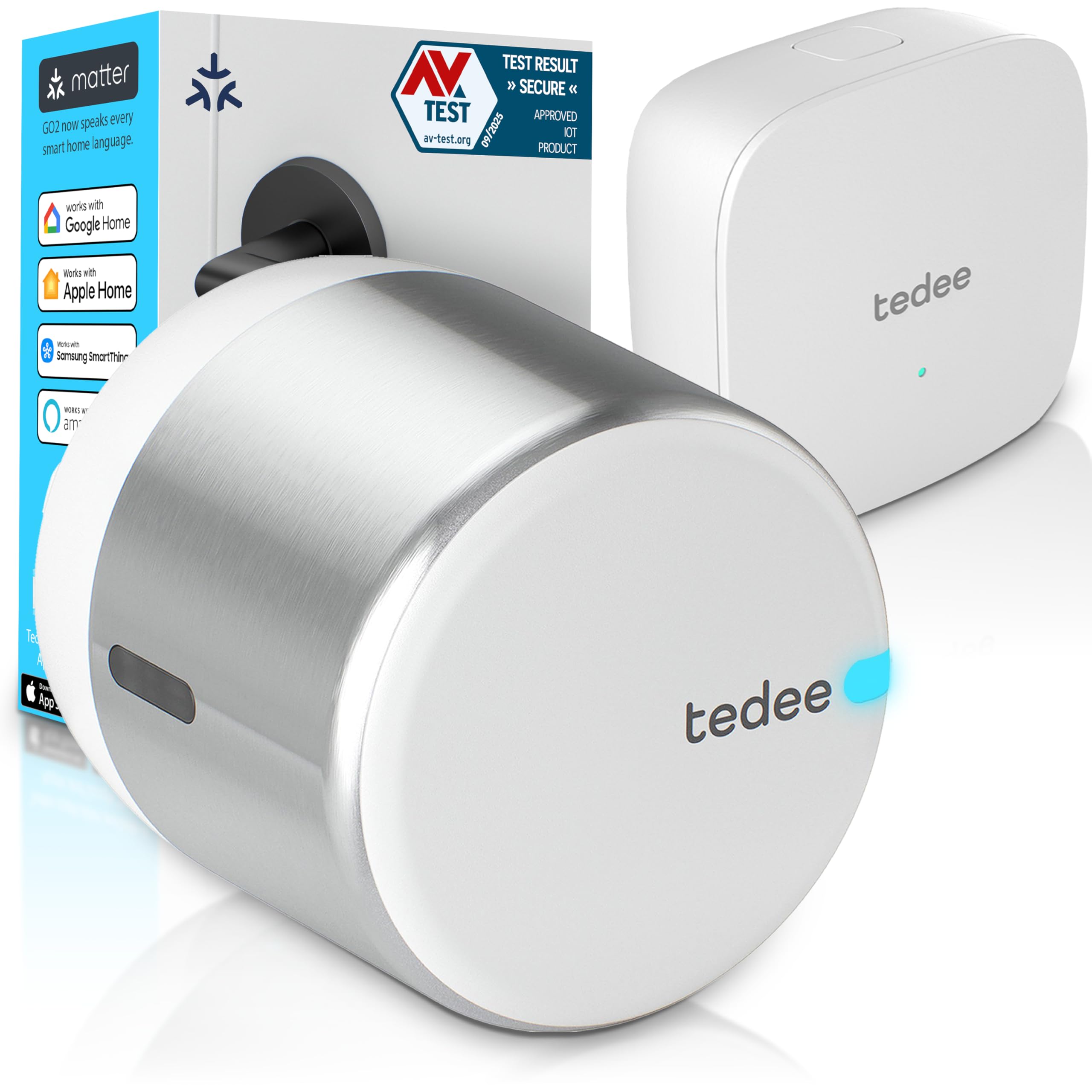 tedee GO2 Alu Cerradura inteligente con WiFi y Bluetooth | Aplicación para Acceso Remoto | Cerradura Inteligente con Desbloqueo automático | Alexa, Google Home, Apple HomeKit, SmartThings | Matter