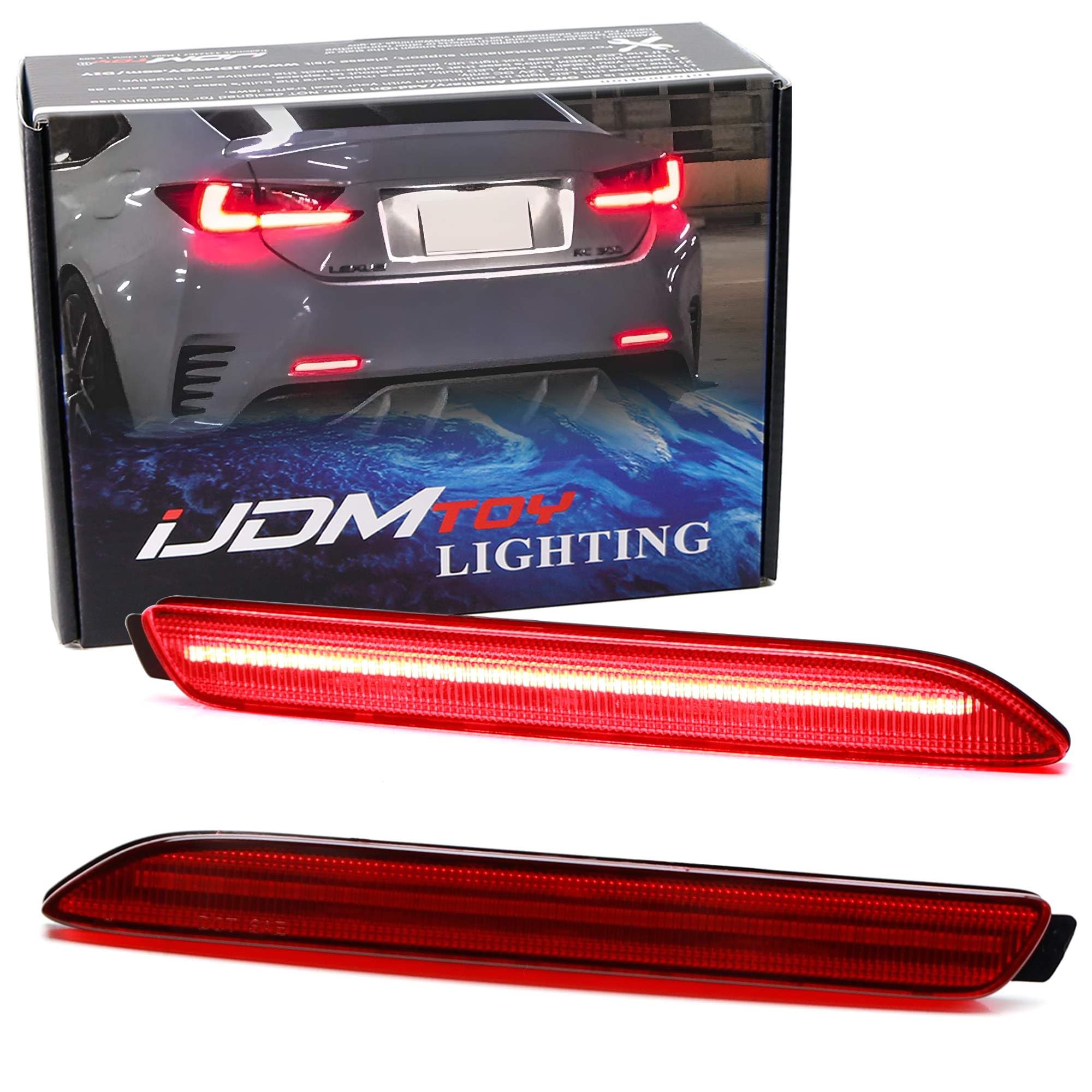 iJDMTOY OE-Red Lens 30-SMD Full LED Srtip Rear Bumper Reflector Light Trim Compatible with Lexus is-F RC-F NX-F RC250 RC350 GX470 RX300 NX200t NX300, Function as Tail or Rear Fog Lights