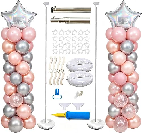 Set of 2 Adjustable Balloon Column Stand, 2M Reusable Balloon Tower Holder