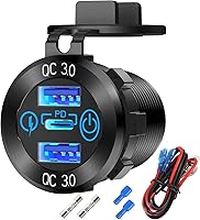 Vista 1 de Cargador de aluminio USB de 12 V PD 3.0 tipo C y doble carga rápida 3.0 puerto USB múltiple impermeable de 12 V/24 V USB con interruptor táctil, kit