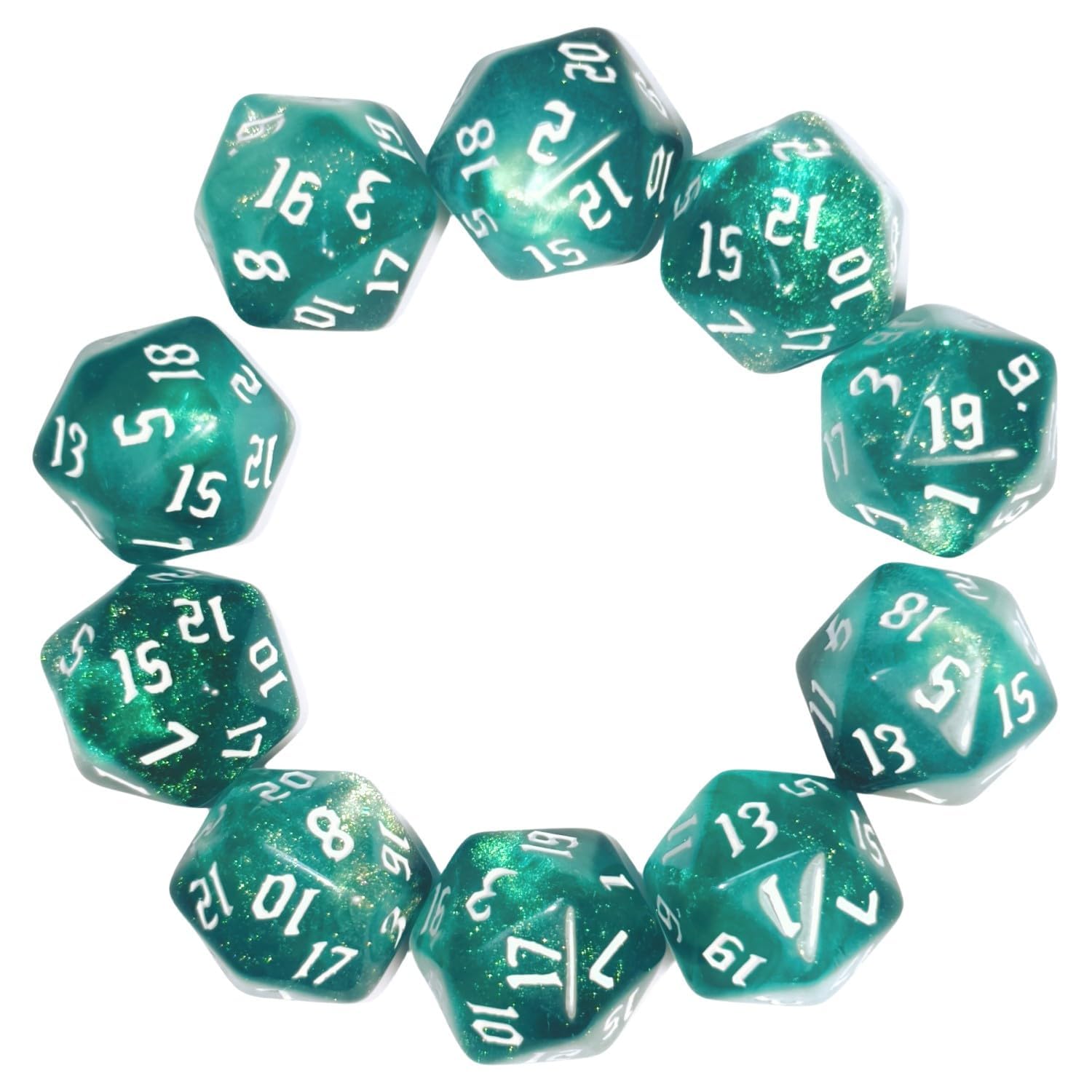 Dzxin Green Dnd Game D20 Dice Set, 10Pcs Polyhedral Dice D20 Dice 20Mm Acrylic 20 Sided Dice Game Dice For Rpg Mtg Dnd Dice Table Games (Green)