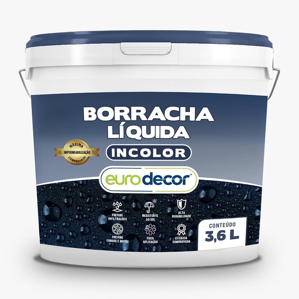Borracha Líquida Incolor Euro Decor 3.6 Litros Impermeabiliza Telhados e Calhas