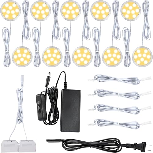Kit de iluminación para pantalla de vidrio de licor, luz LED de disco para debajo del gabinete, 110 V con cable duro directo y enchufe de pared,